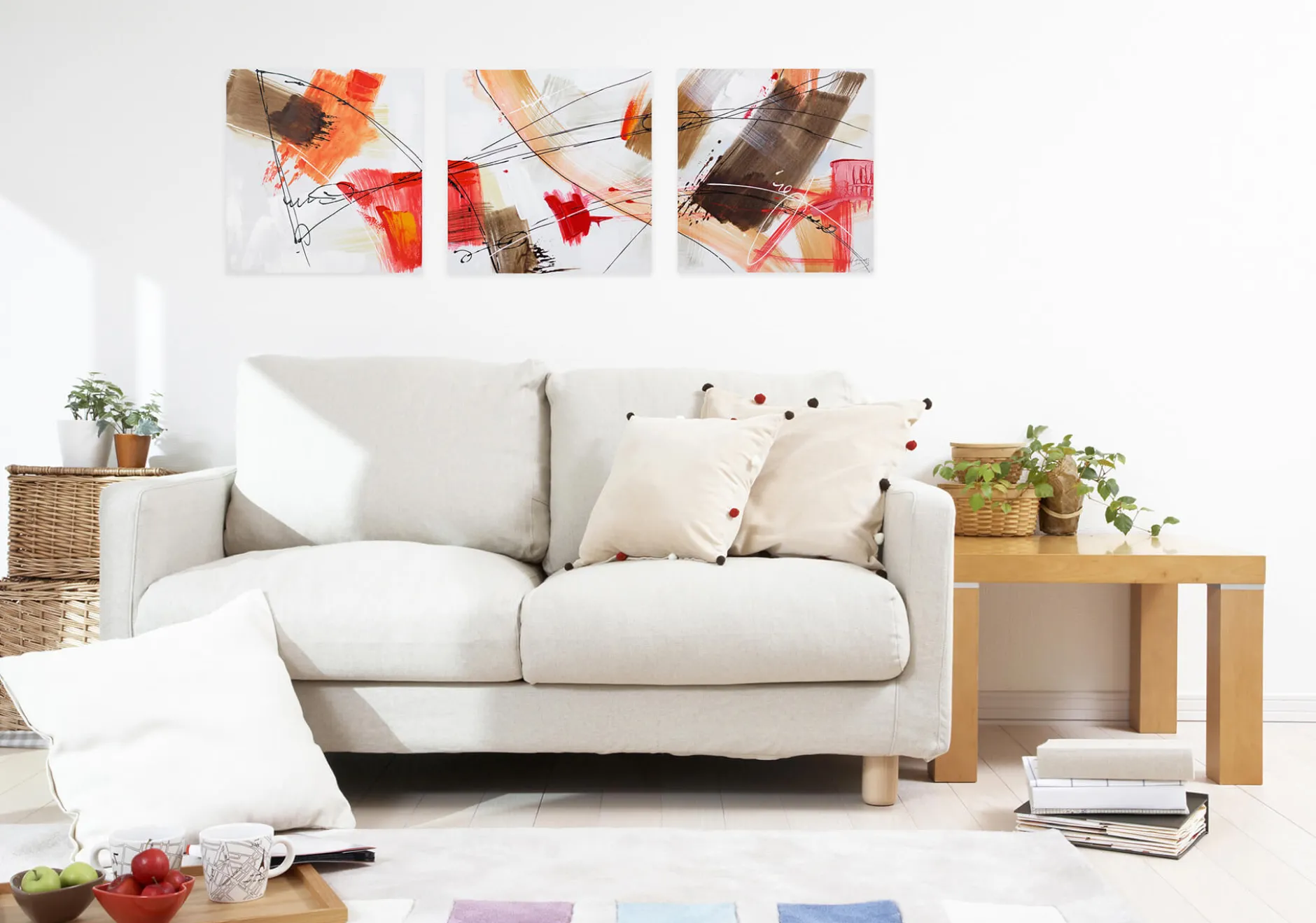 Acryl Gemälde 'Triple in Red' 150x50cm