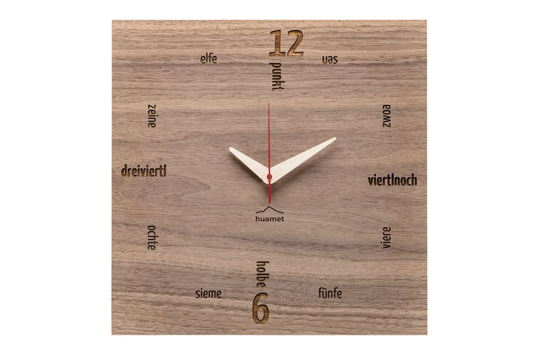 Design Wanduhr 'Kultuhr Nuss eckig'