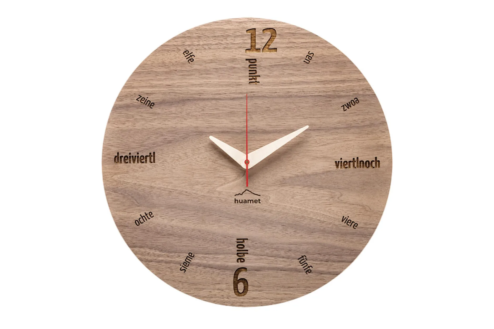Design Wanduhr 'Kultuhr Nuss rund'