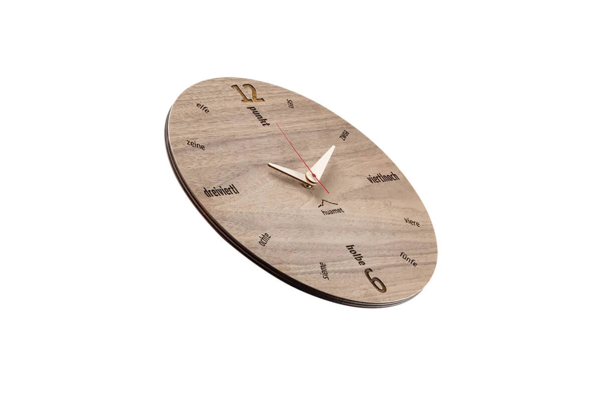 Design Wanduhr 'Kultuhr Nuss rund'