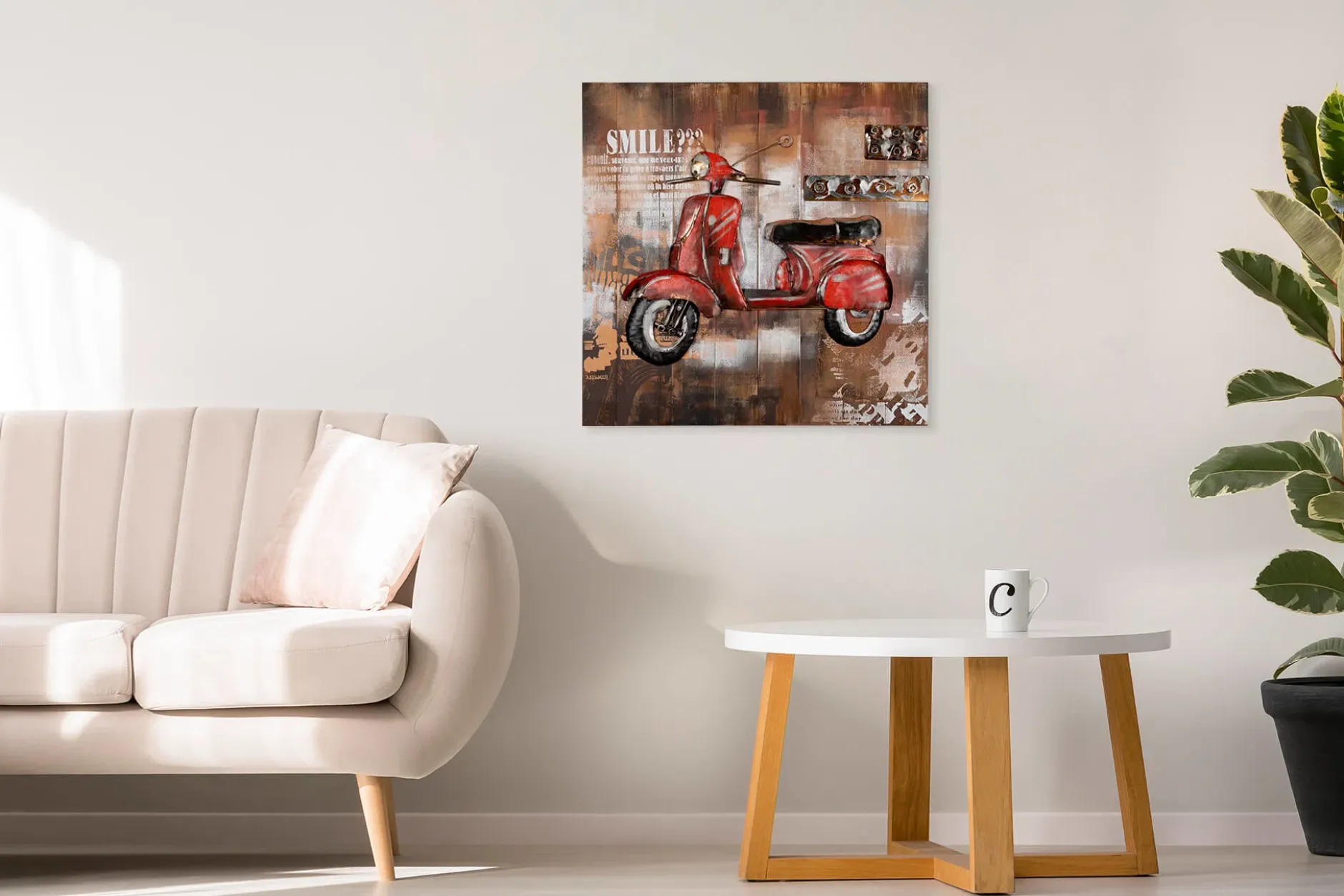 3D Wandbild 'Retro Motorroller' 80x80x6,5cm
