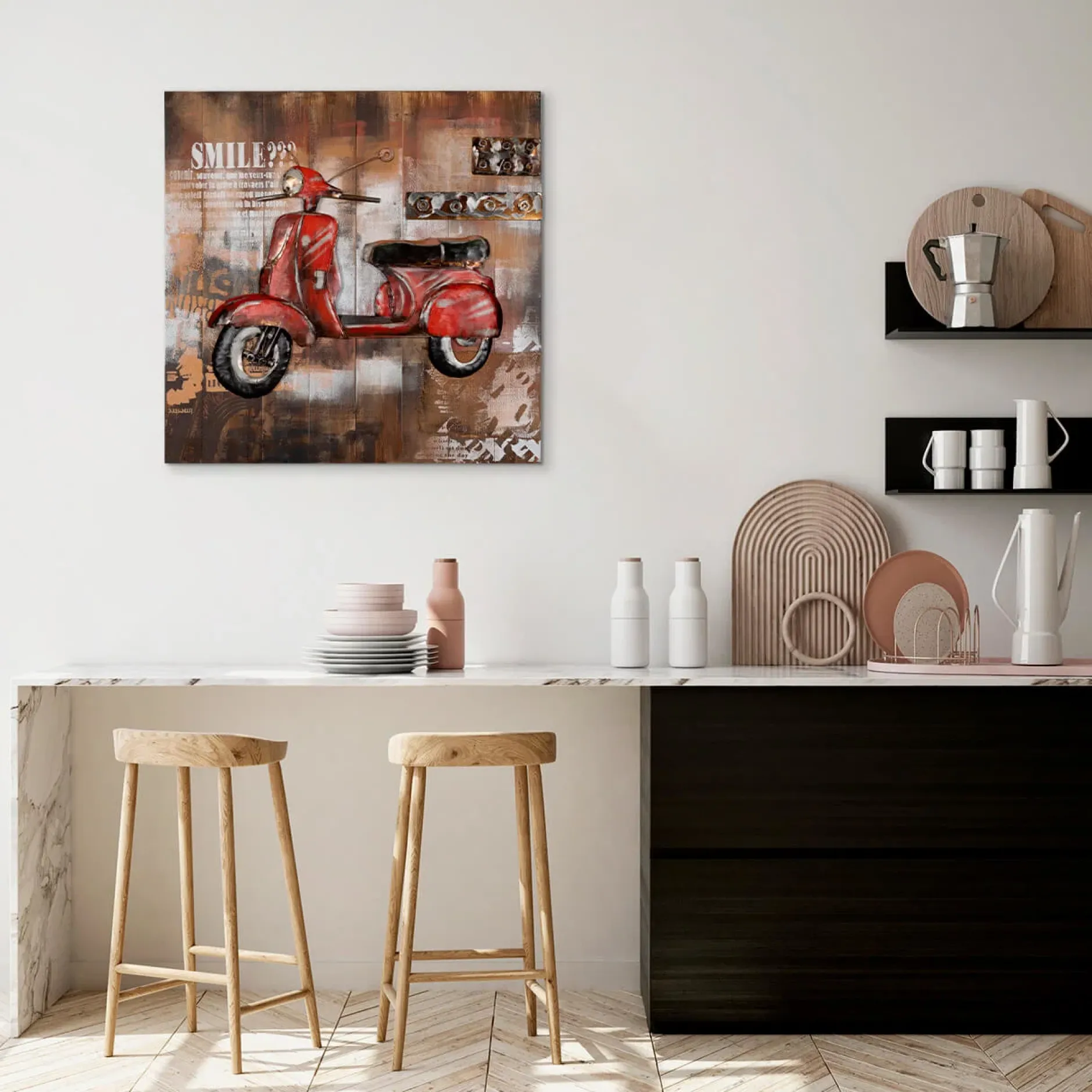 3D Wandbild 'Retro Motorroller' 80x80x6,5cm