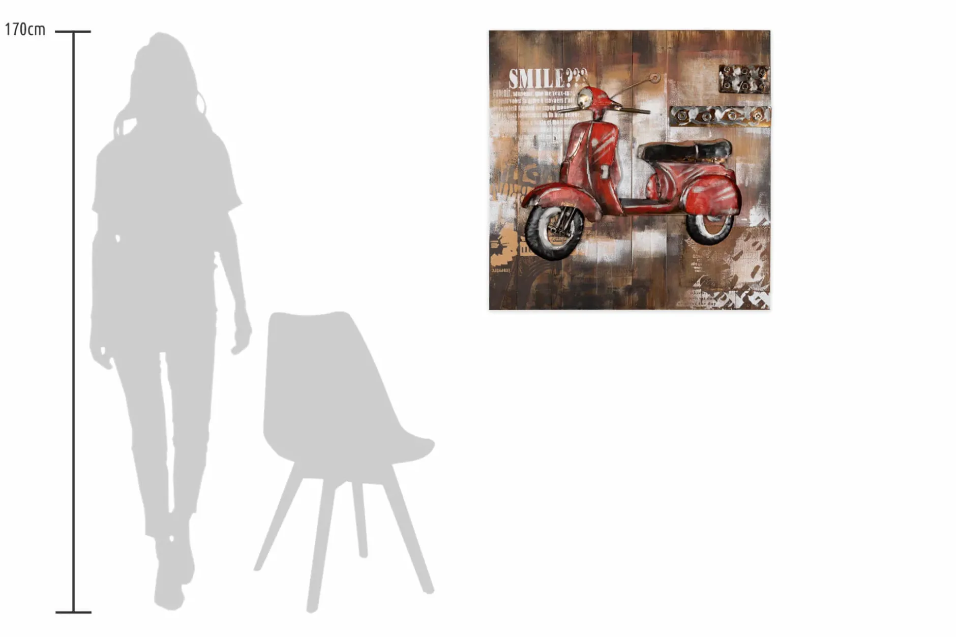 3D Wandbild 'Retro Motorroller' 80x80x6,5cm
