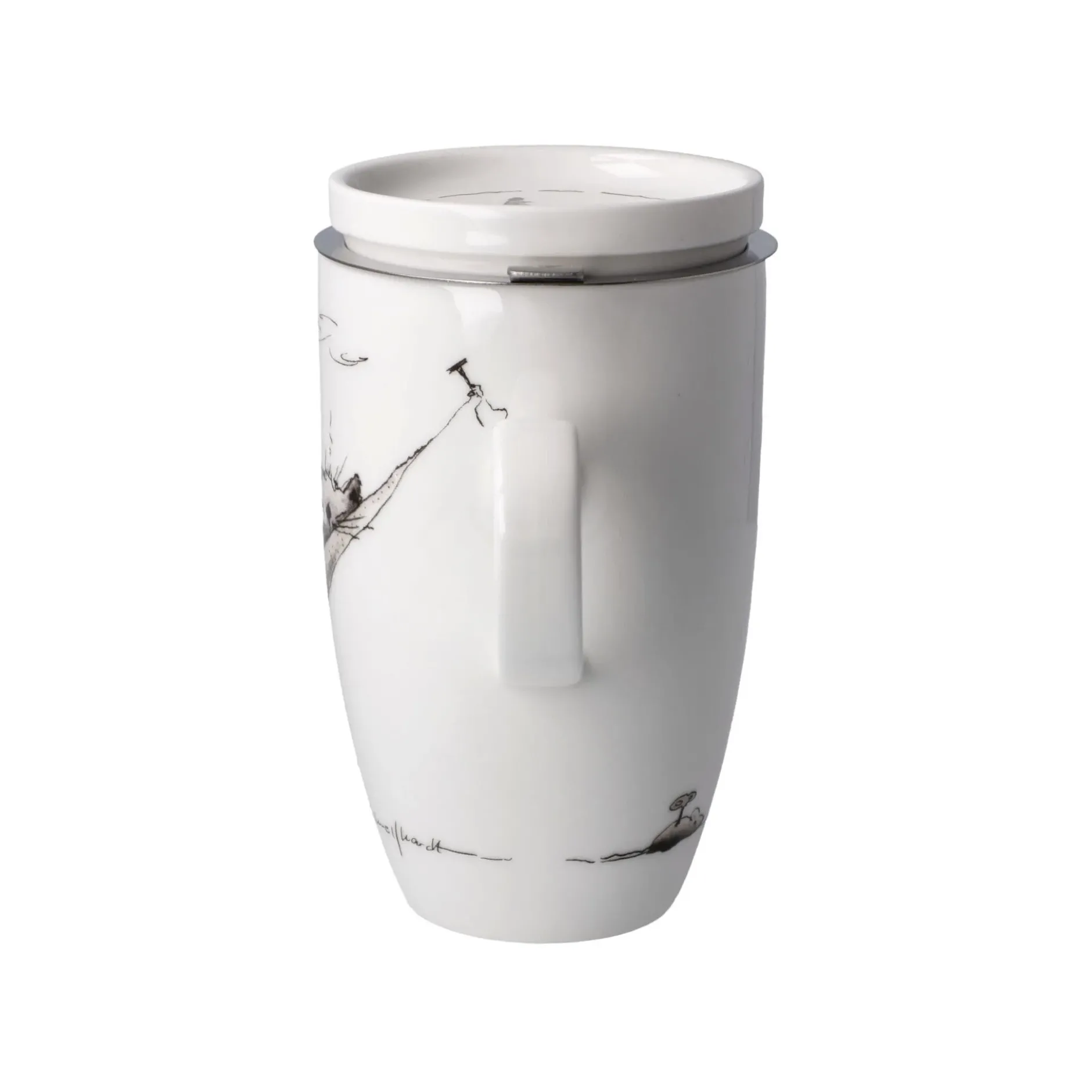 Goebel Teetasse mit Sieb und Deckel 'Mittagspause'