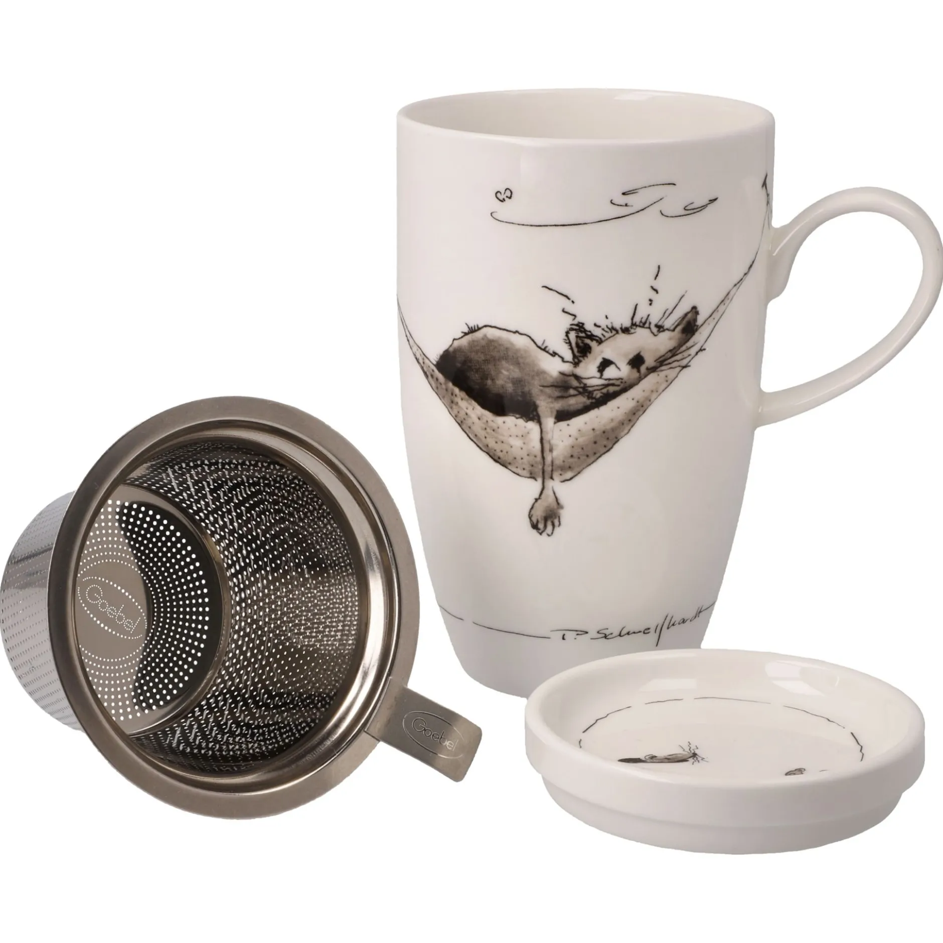 Goebel Teetasse mit Sieb und Deckel 'Mittagspause'