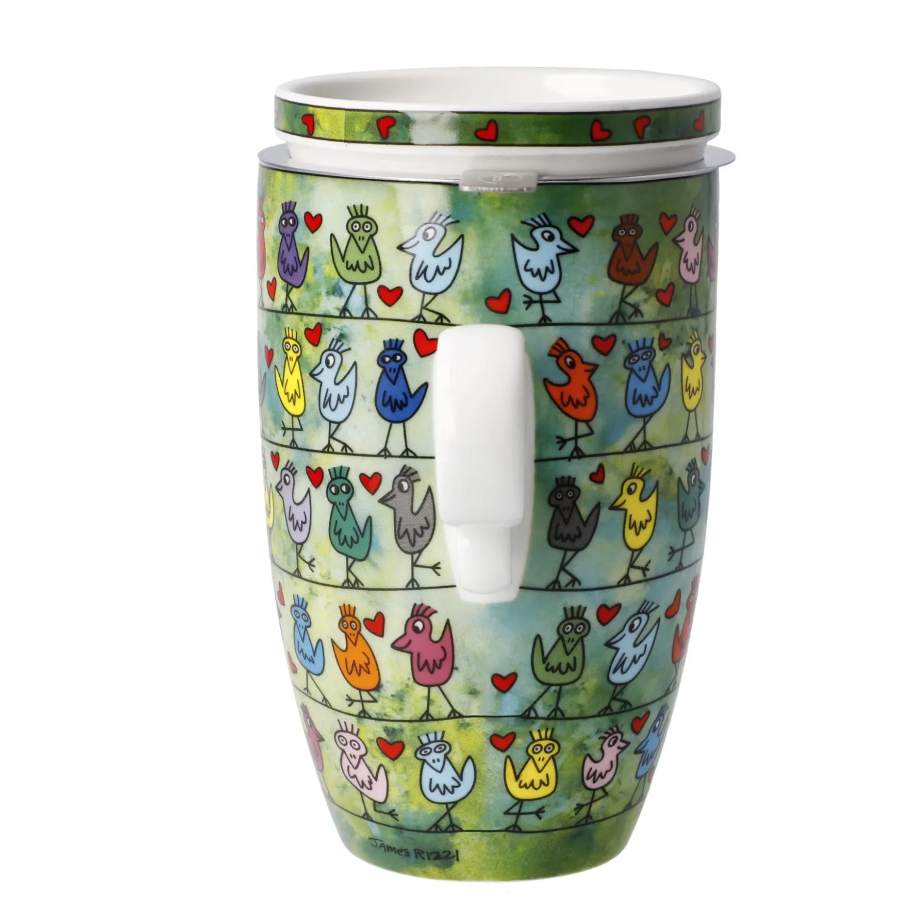 Goebel Teetasse mit Sieb und Deckel 'Birds on a Love Wire'