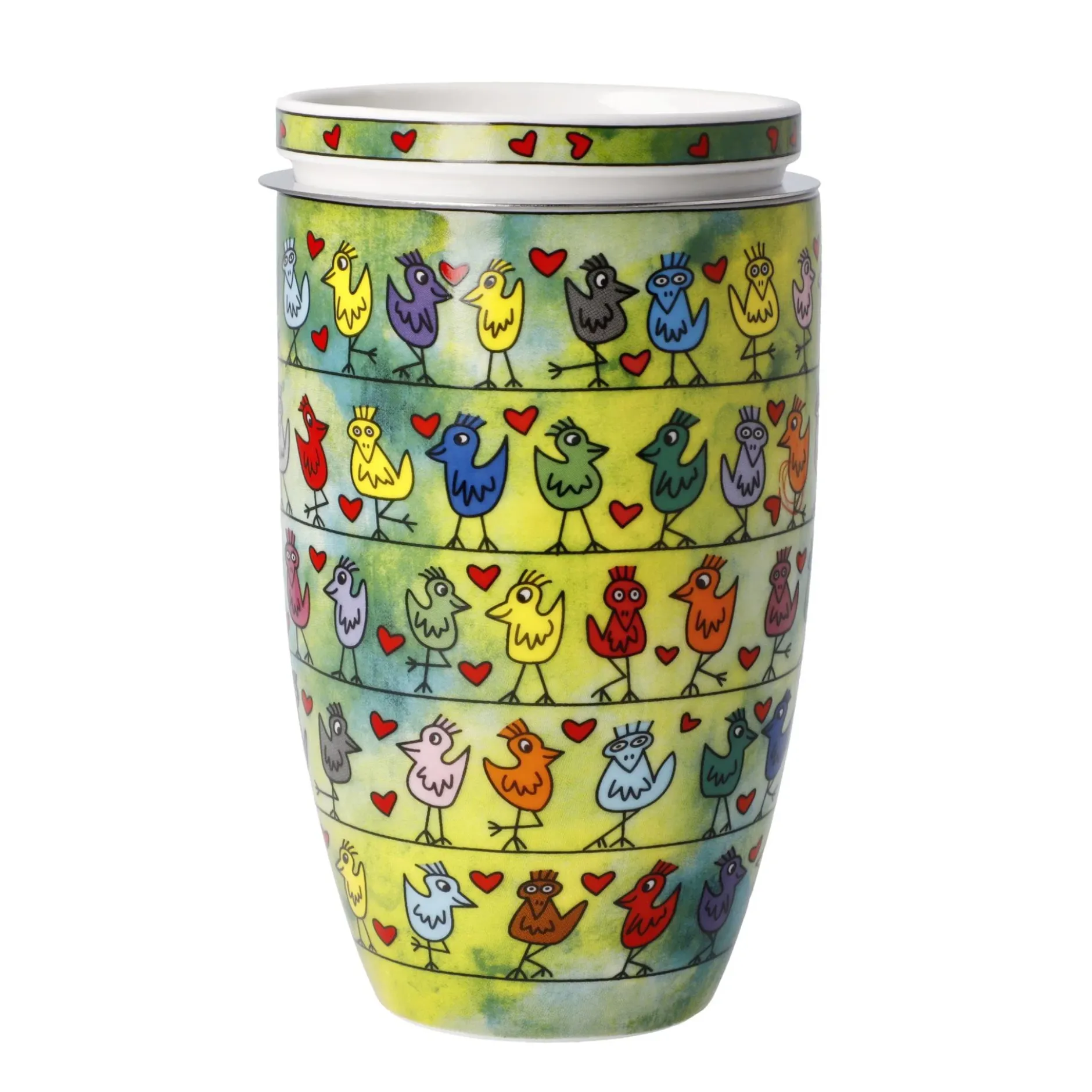 Goebel Teetasse mit Sieb und Deckel 'Birds on a Love Wire'