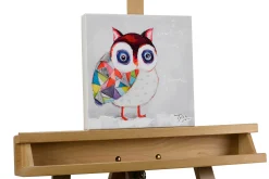 Handbemalter Kunstdruck 'Auf dem Weg in die Eulenschule' 25x25cm
