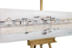Handbemalter Kunstdruck 'Little Port Town' 150x50cm