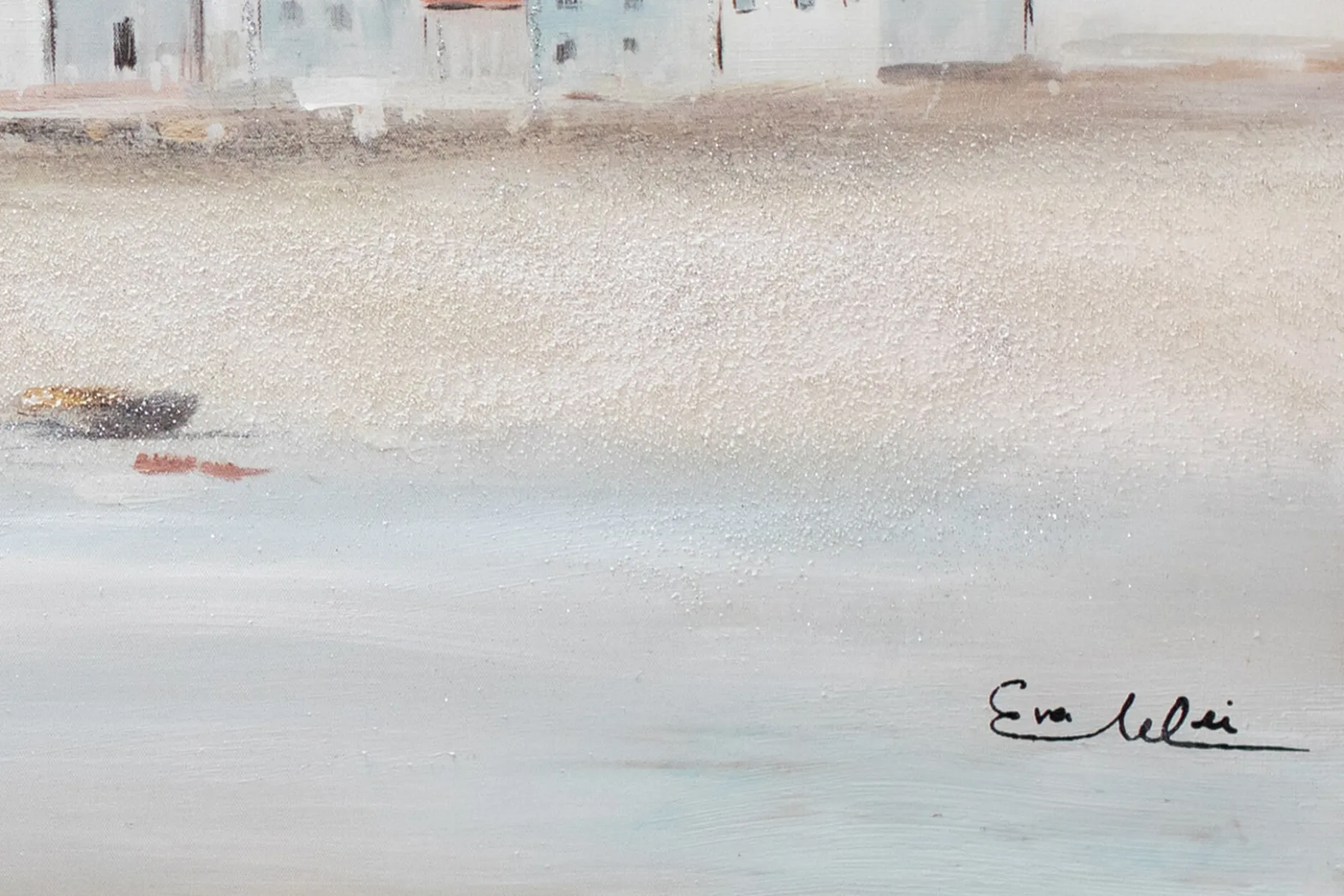 Handbemalter Kunstdruck 'Little Port Town' 150x50cm