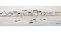 Handbemalter Kunstdruck 'Little Port Town' 150x50cm