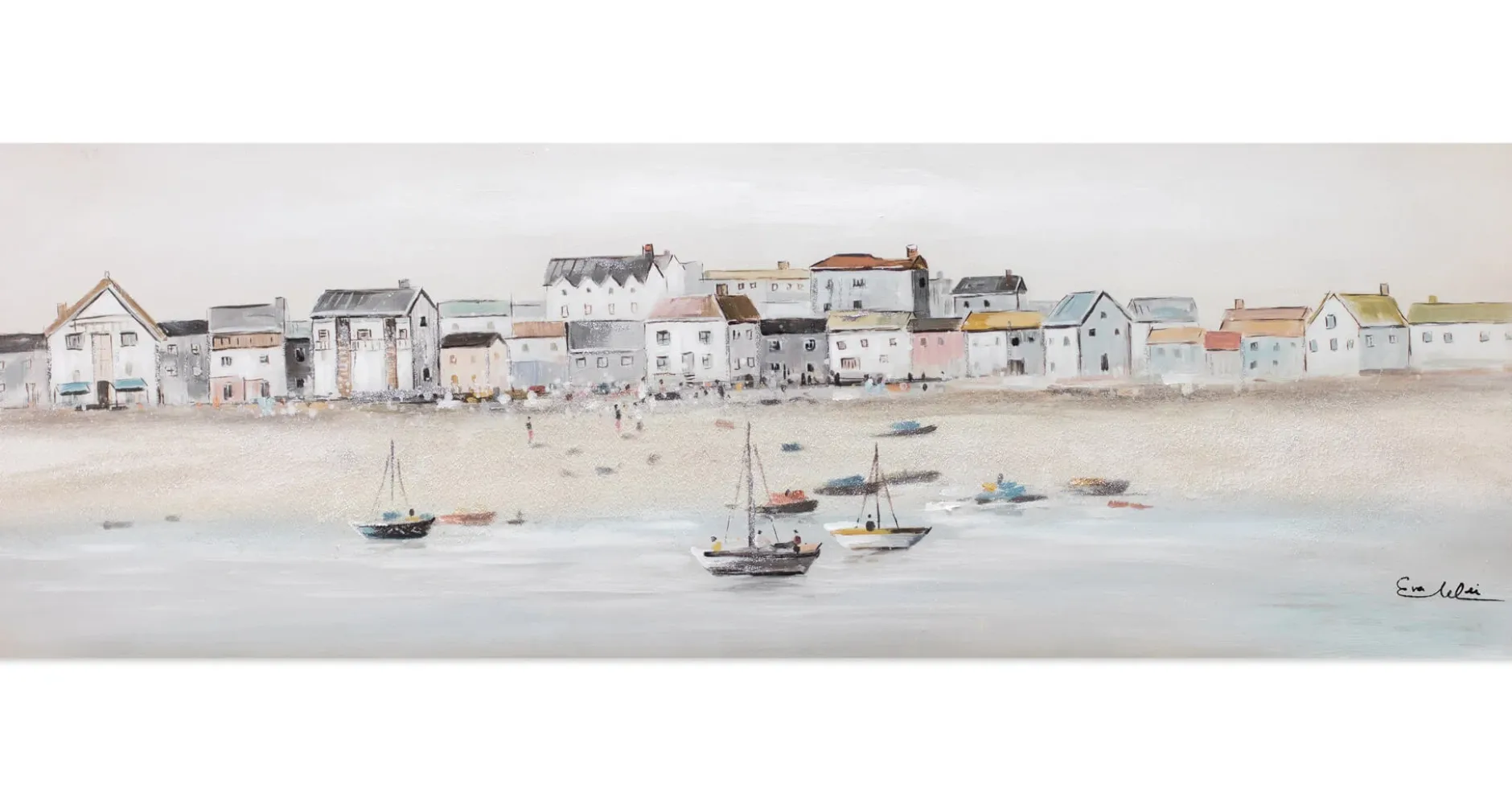 Handbemalter Kunstdruck 'Little Port Town' 150x50cm