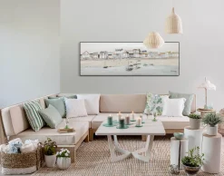Handbemalter Kunstdruck 'Little Port Town' 150x50cm