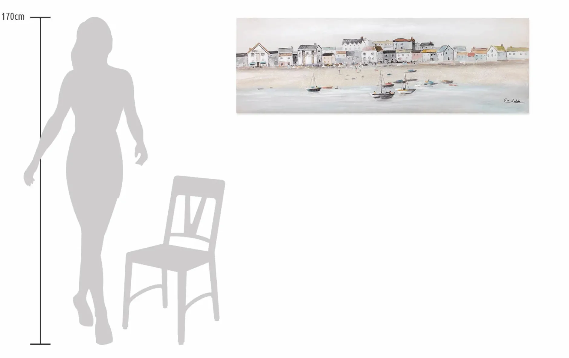 Handbemalter Kunstdruck 'Little Port Town' 150x50cm