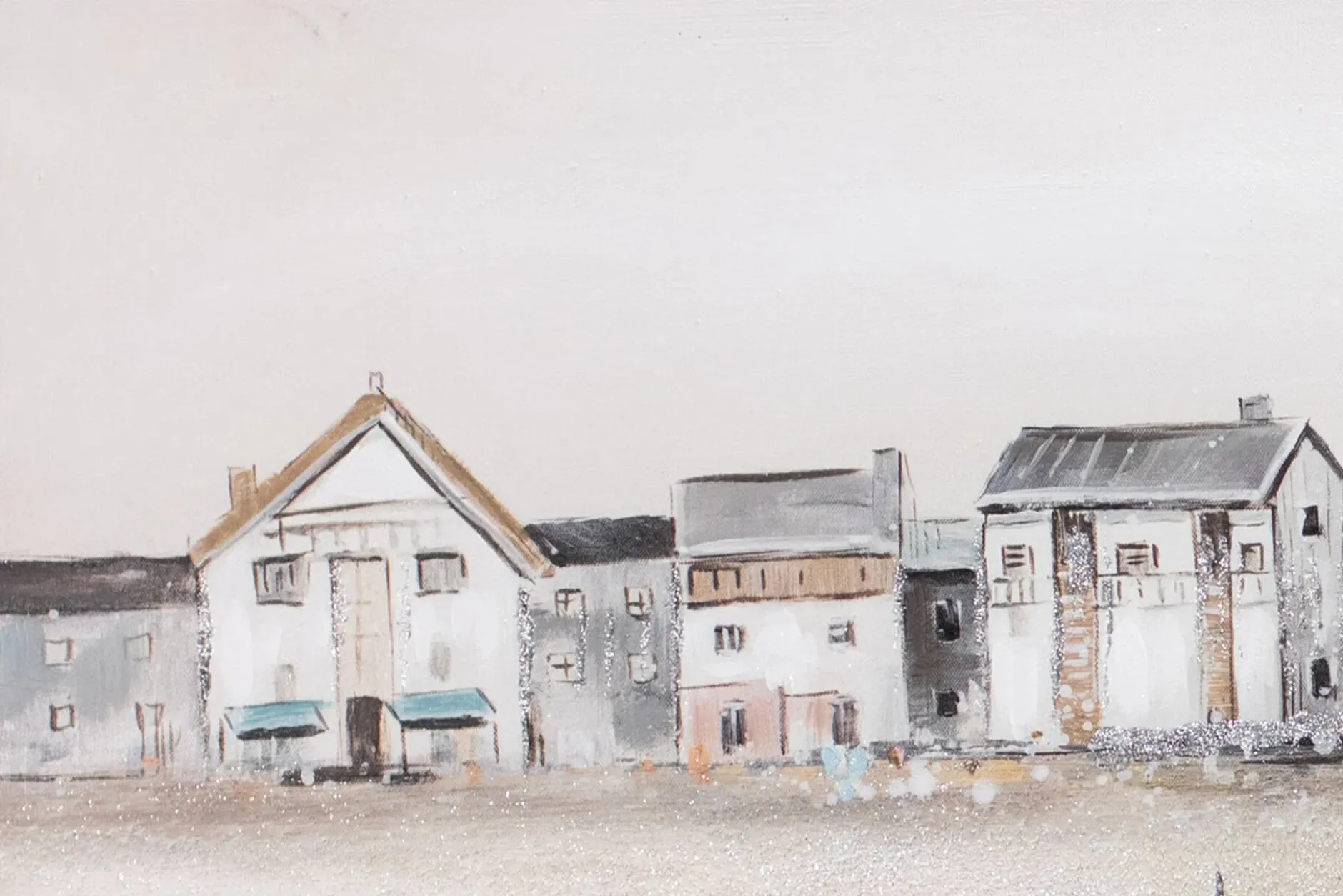 Handbemalter Kunstdruck 'Little Port Town' 150x50cm