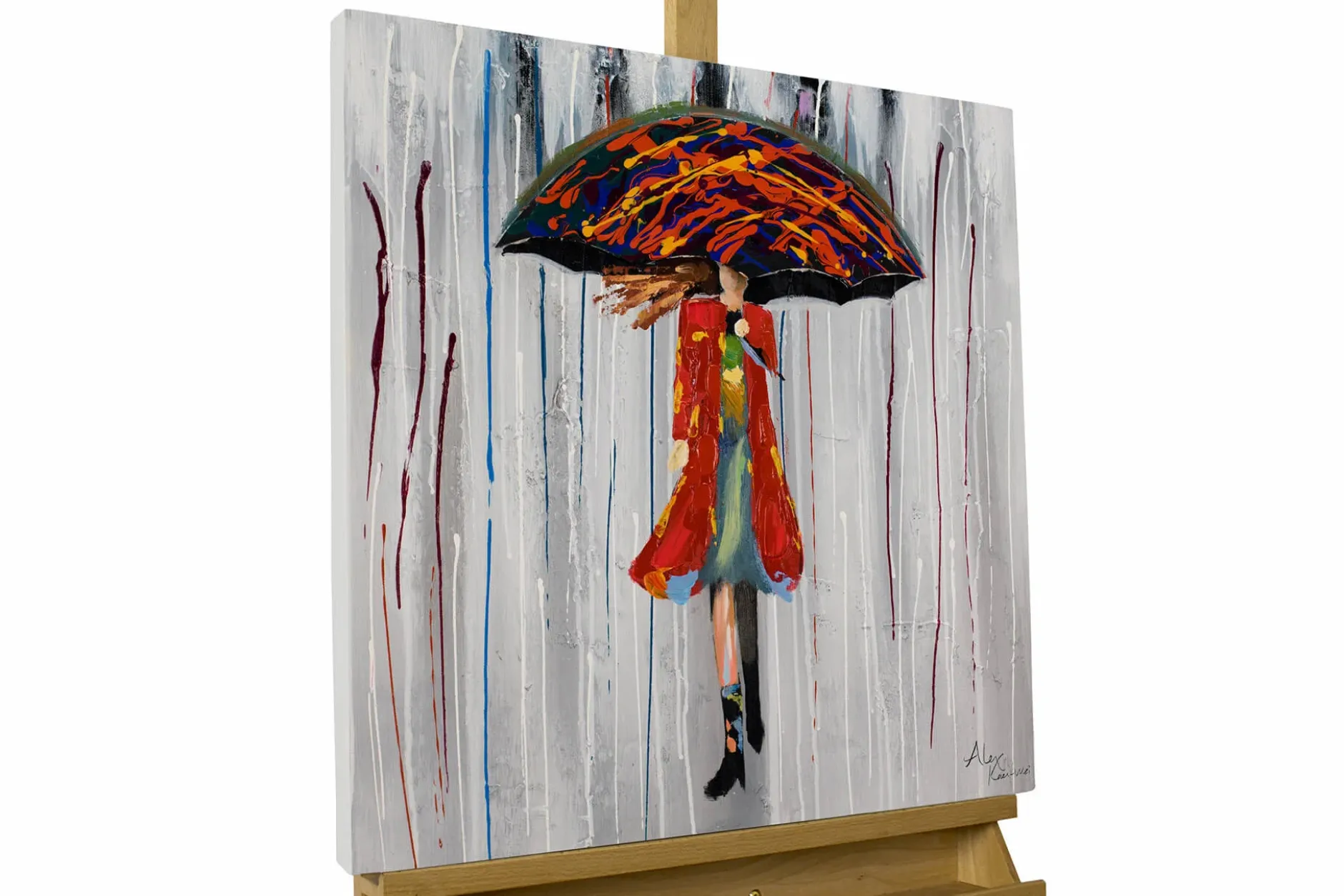 Handgemaltes Gemälde 'Alice im Regen' 60x60cm | inkl. Echtheitszertifikat
