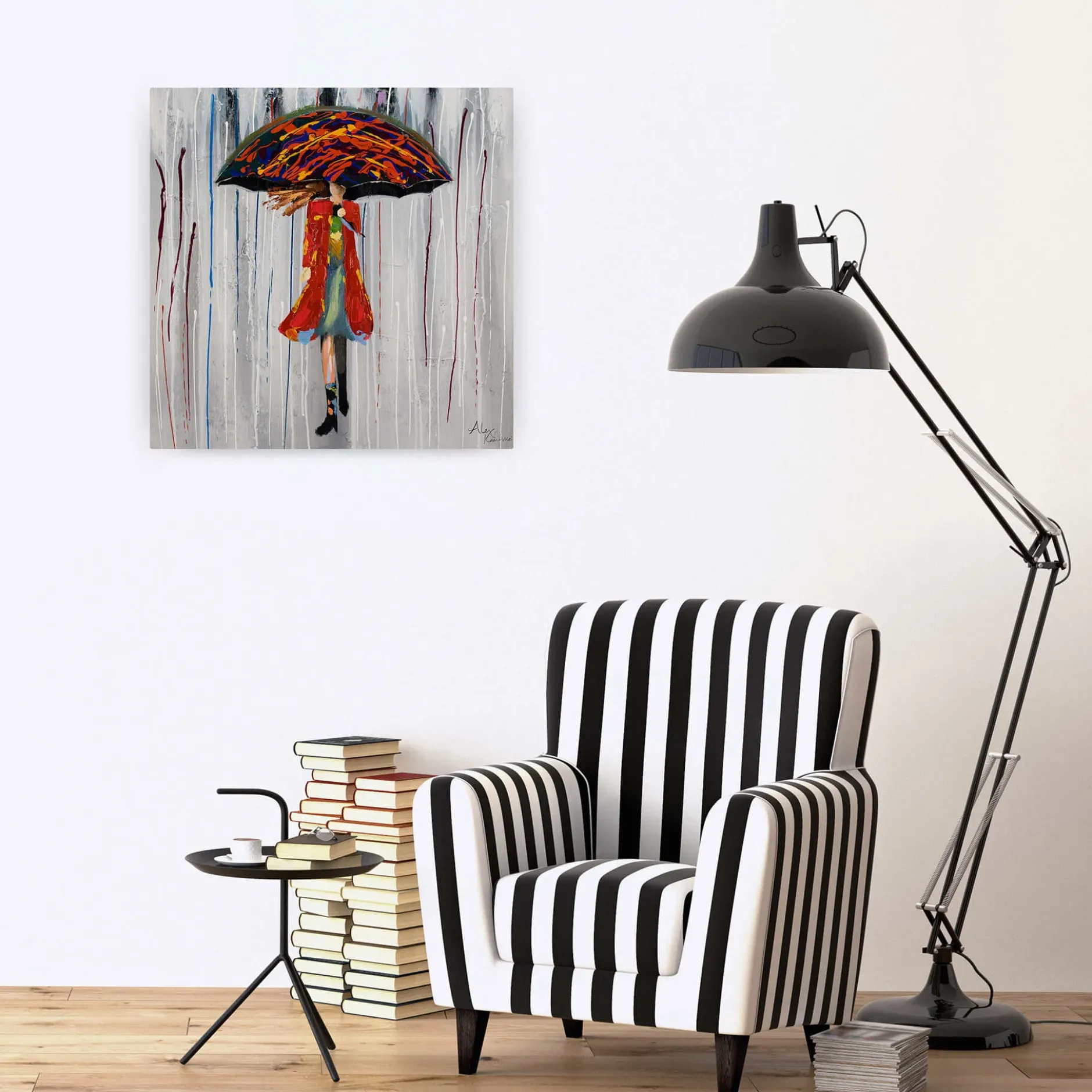 Handgemaltes Gemälde 'Alice im Regen' 60x60cm | inkl. Echtheitszertifikat