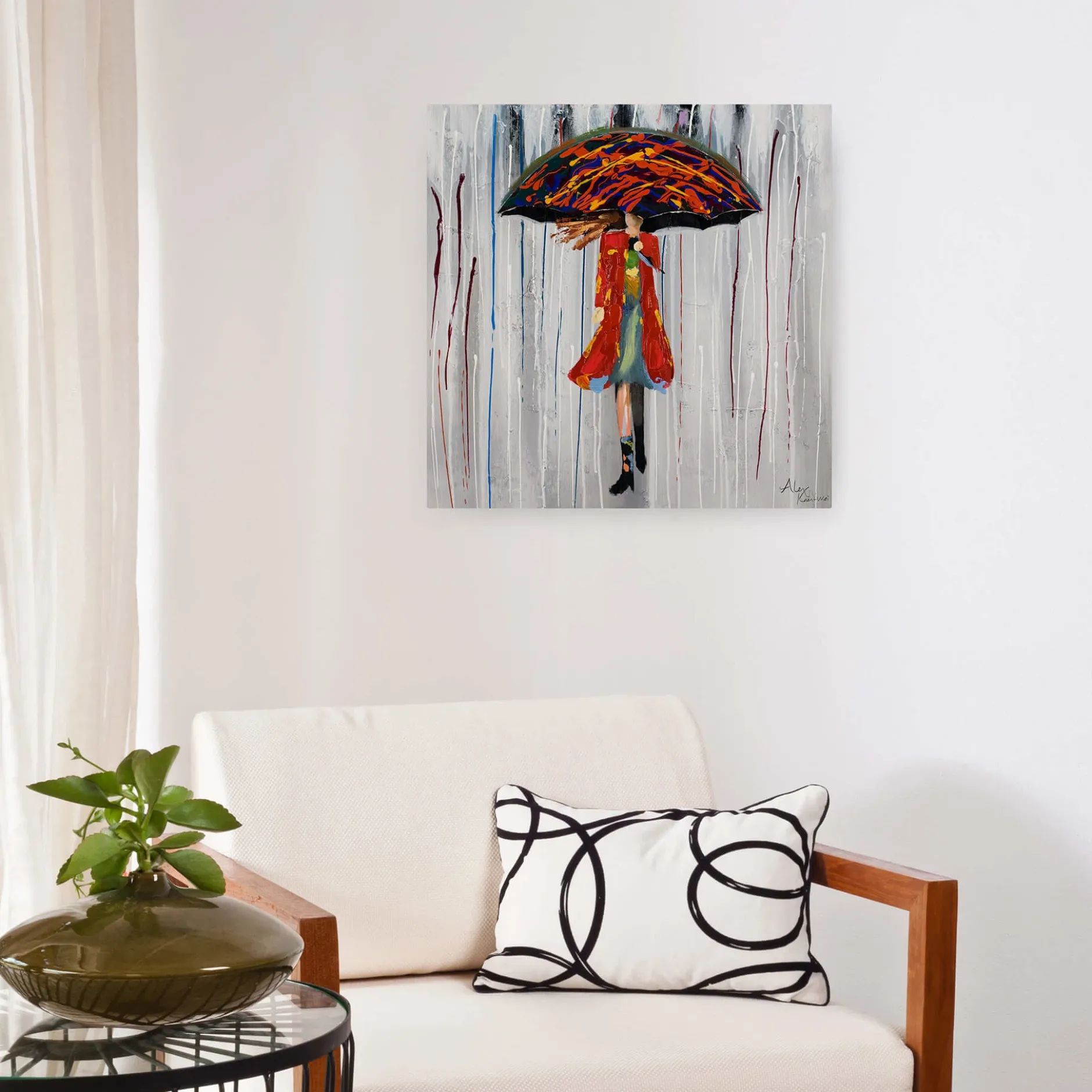 Handgemaltes Gemälde 'Alice im Regen' 60x60cm | inkl. Echtheitszertifikat
