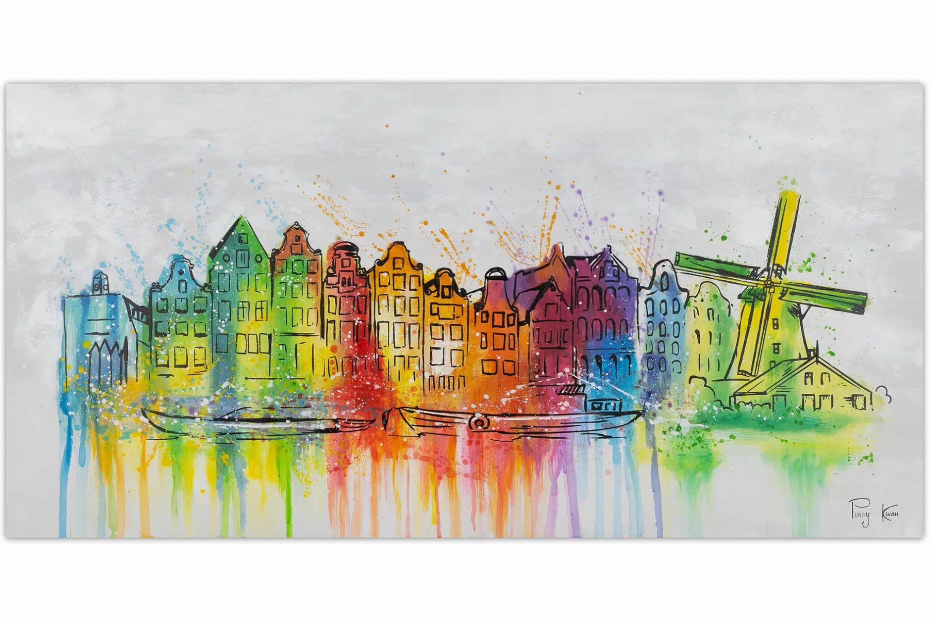 Handgemaltes Gemälde 'Amsterdam Skyline Silhouette' 120x60cm | inkl. Echtheitszertifikat
