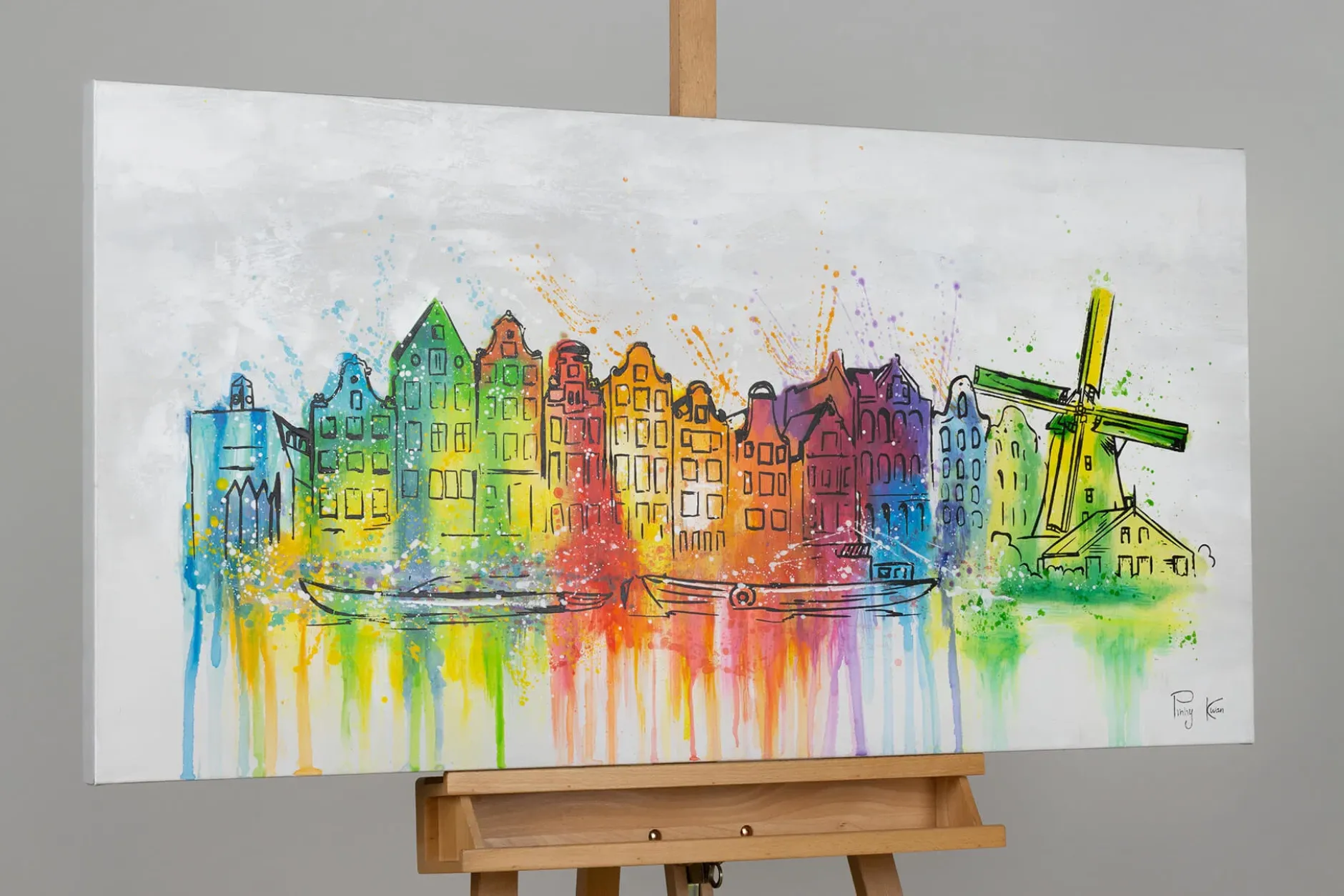 Handgemaltes Gemälde 'Amsterdam Skyline Silhouette' 120x60cm | inkl. Echtheitszertifikat