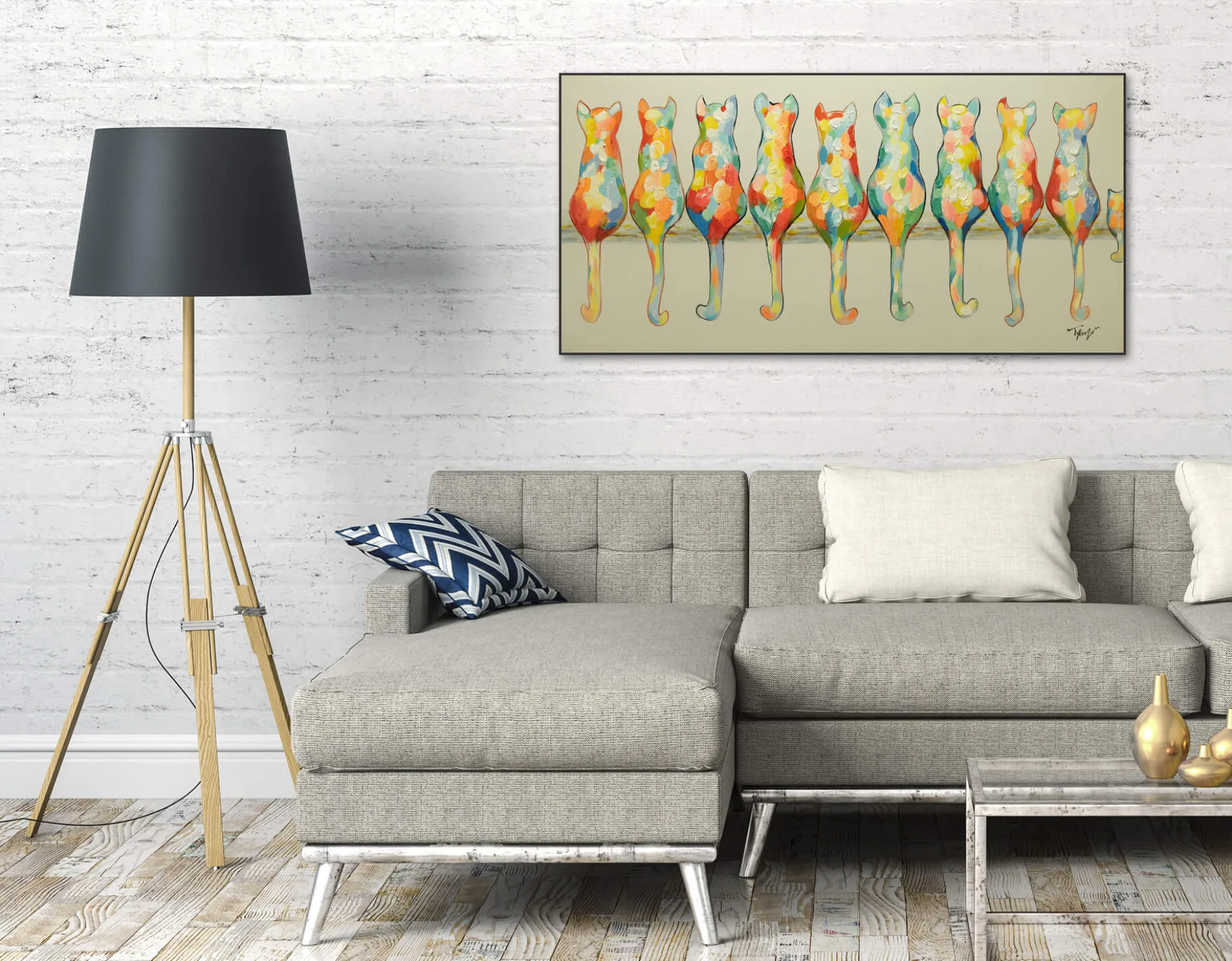 Handgemaltes Gemälde 'A Pride of Housecats' 120x60cm | inkl. Echtheitszertifikat