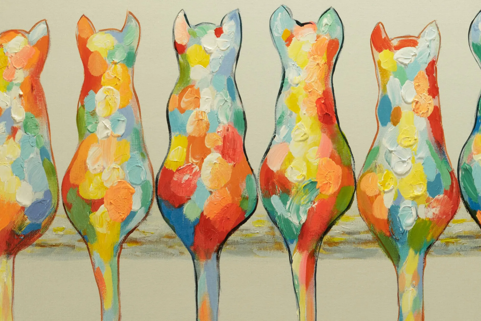 Handgemaltes Gemälde 'A Pride of Housecats' 120x60cm | inkl. Echtheitszertifikat