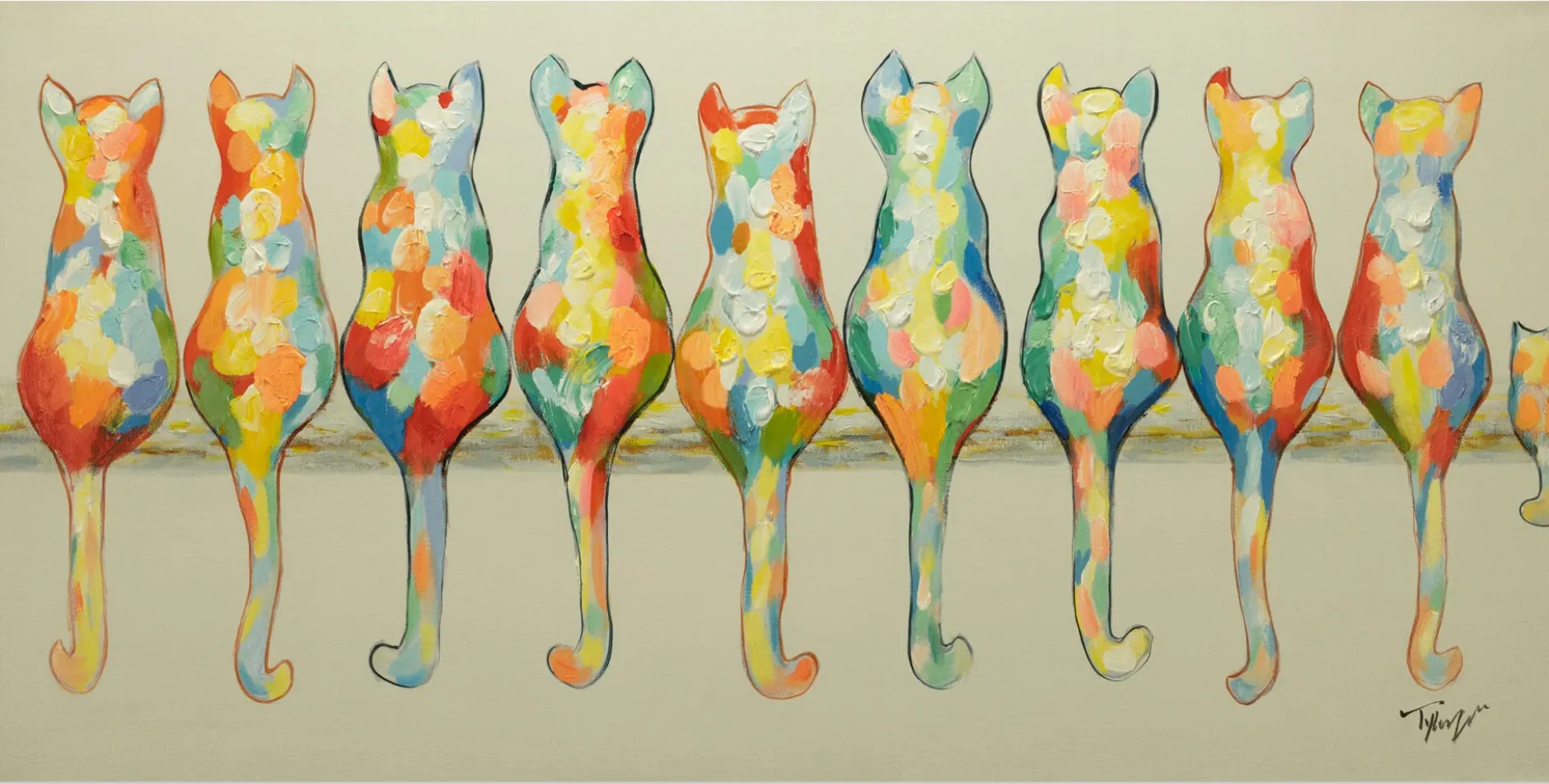 Handgemaltes Gemälde 'A Pride of Housecats' 120x60cm | inkl. Echtheitszertifikat
