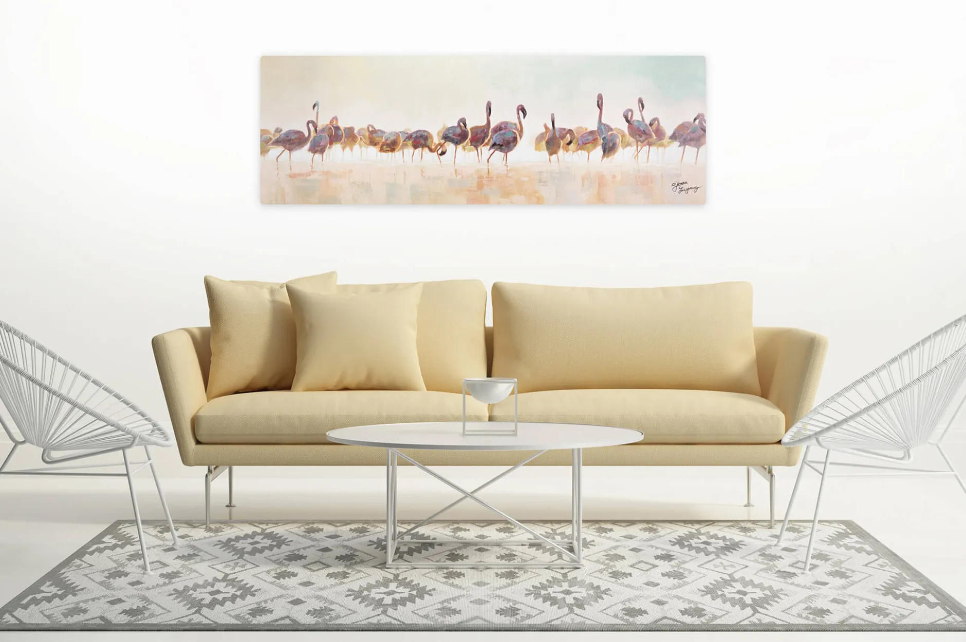 Handgemaltes Gemälde 'Bad der Flamingos' 150x50cm | inkl. Echtheitszertifikat