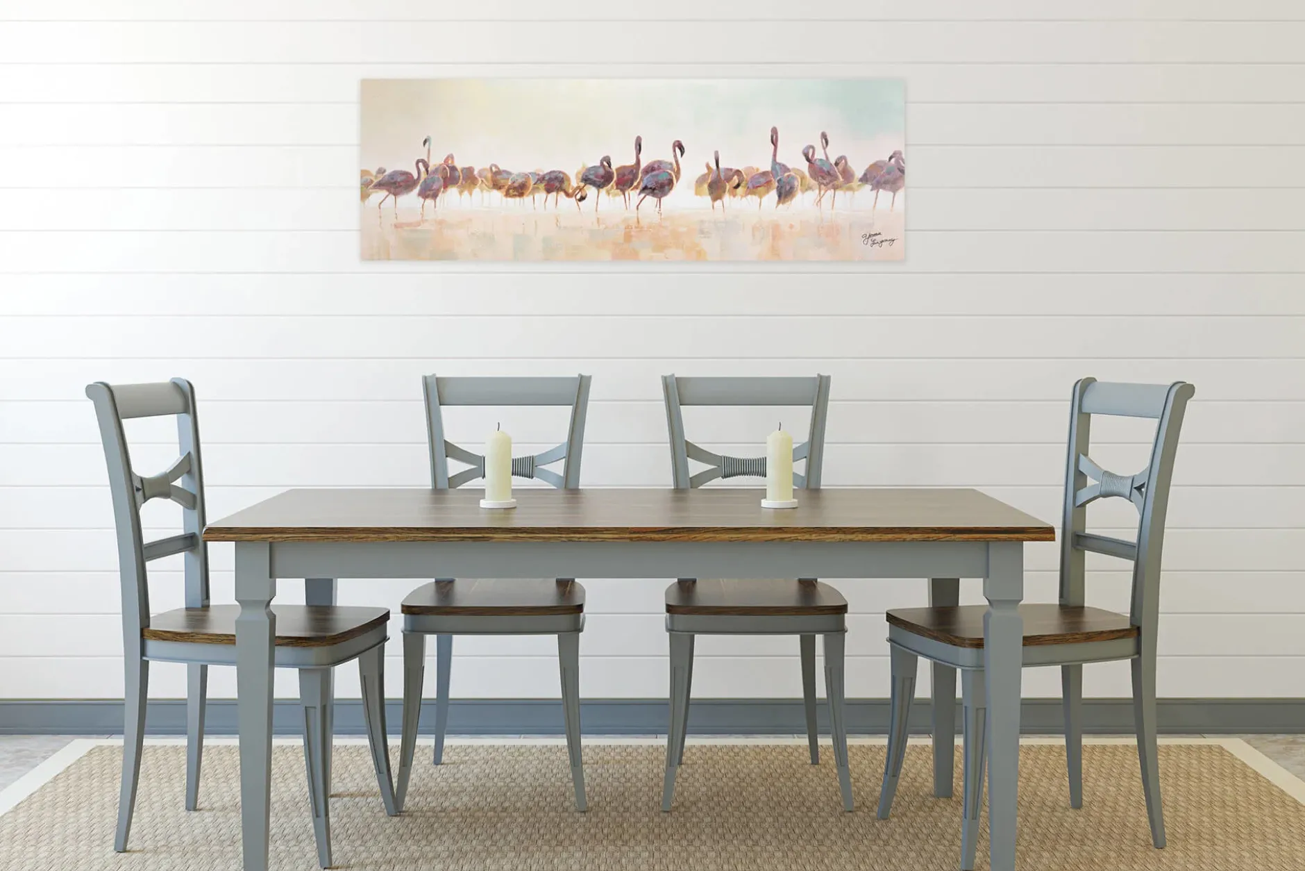 Handgemaltes Gemälde 'Bad der Flamingos' 150x50cm | inkl. Echtheitszertifikat