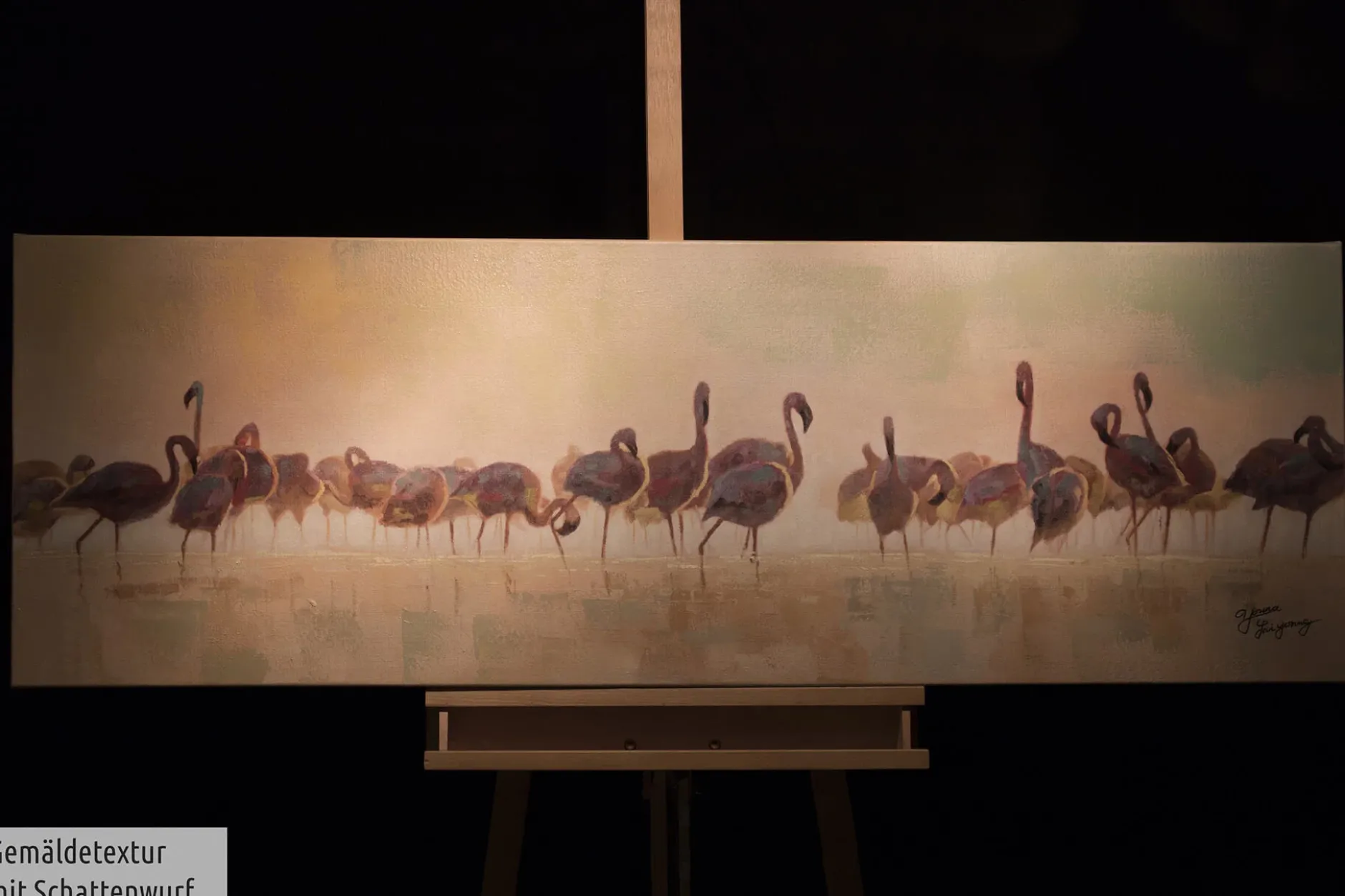 Handgemaltes Gemälde 'Bad der Flamingos' 150x50cm | inkl. Echtheitszertifikat