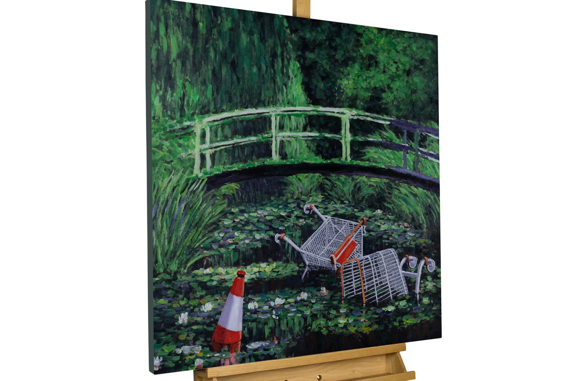 Handgemaltes Gemälde 'Banksy's Monet' 80x80cm | inkl. Echtheitszertifikat