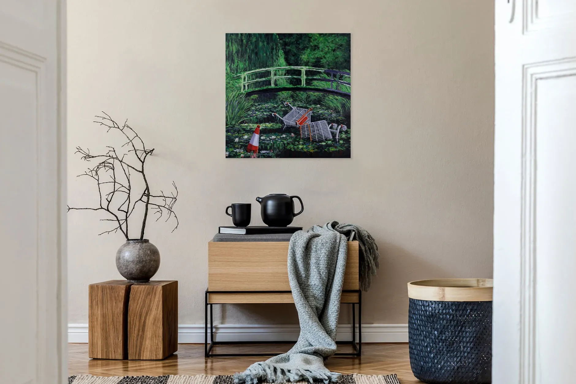 Handgemaltes Gemälde 'Banksy's Monet' 80x80cm | inkl. Echtheitszertifikat