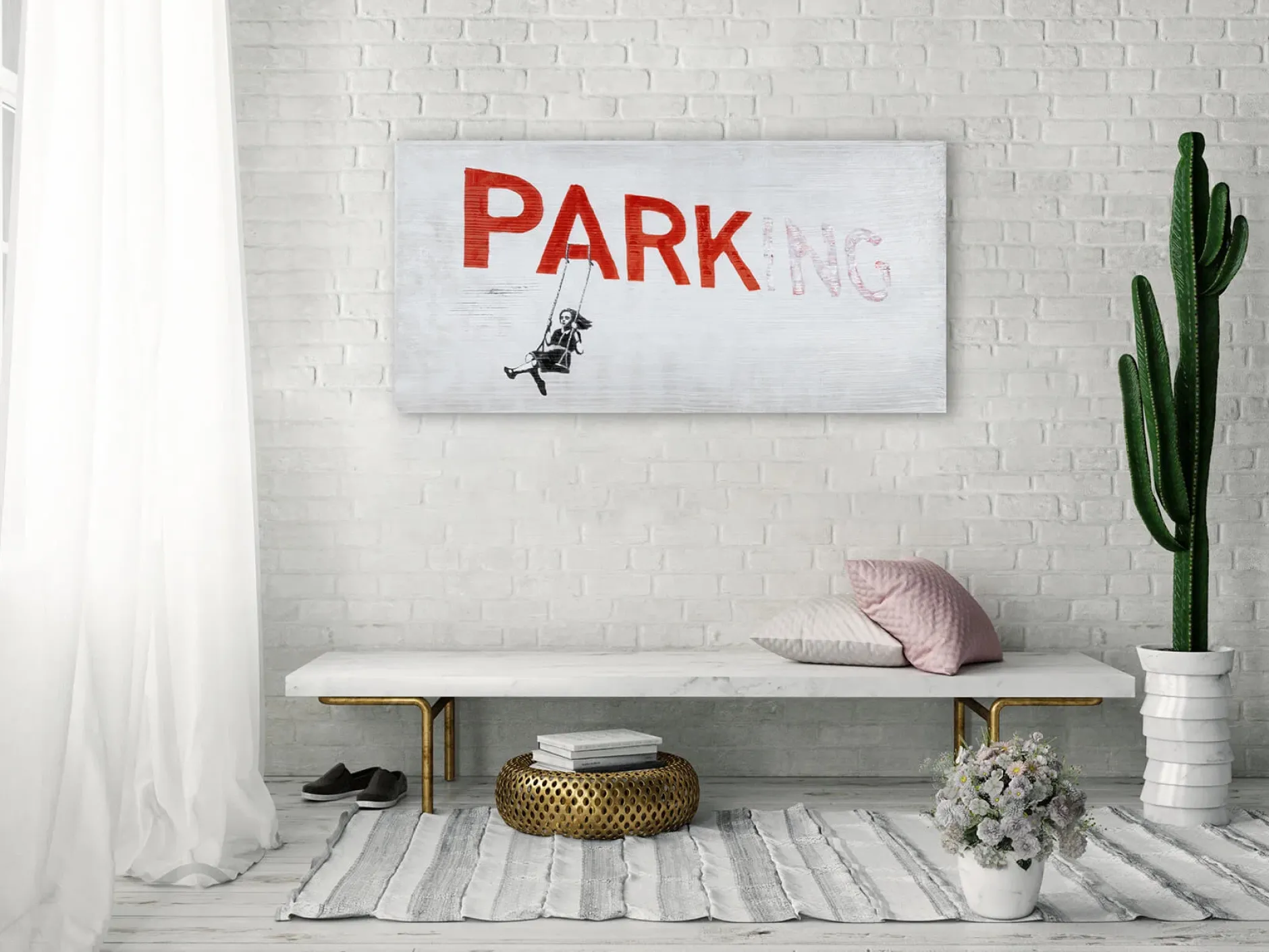 Handgemaltes Gemälde 'Banksy's Swinging Girl' 120x60cm | inkl. Echtheitszertifikat