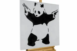 Handgemaltes Gemälde 'Banksy's Fighting Panda' 80x80cm | inkl. Echtheitszertifikat