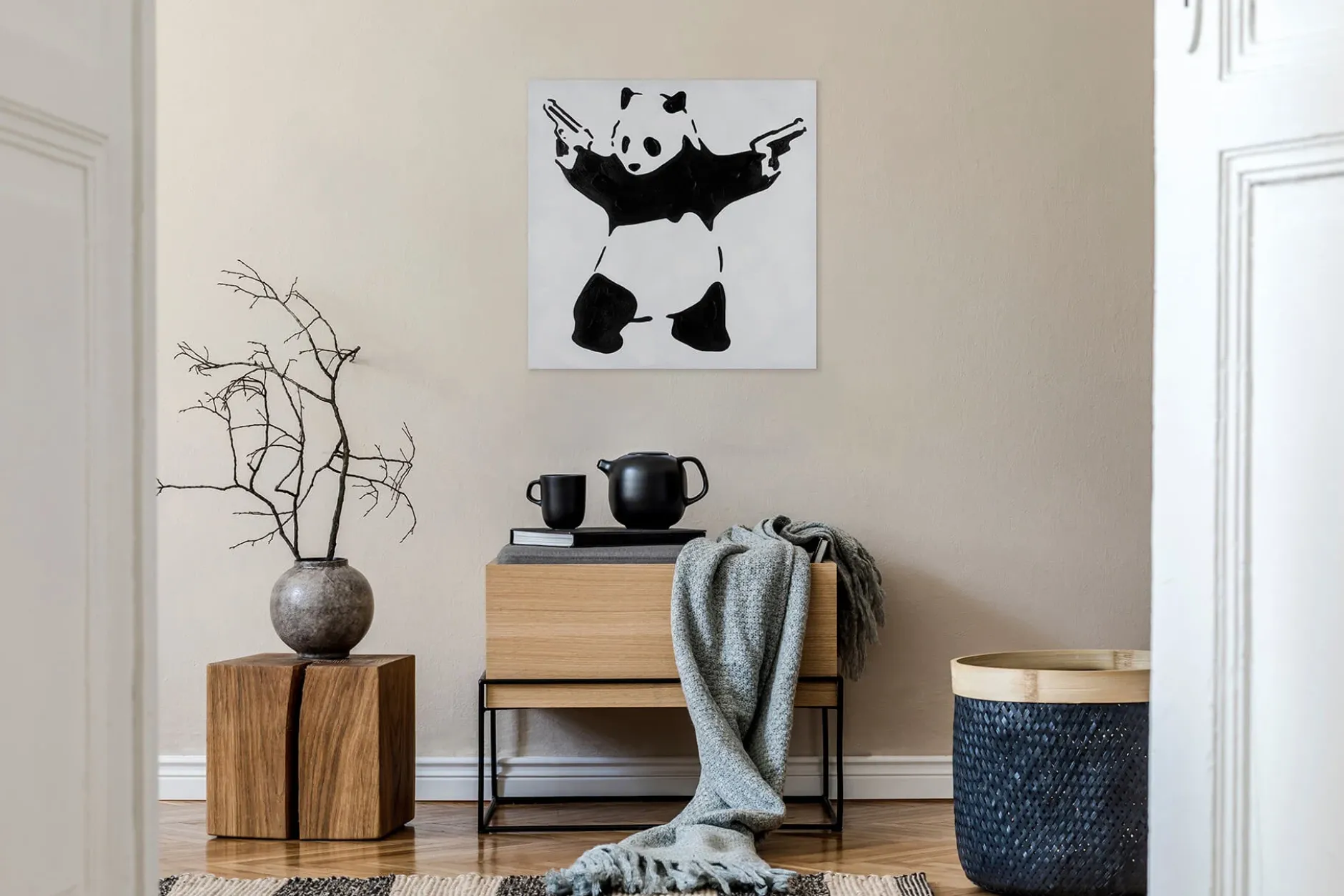 Handgemaltes Gemälde 'Banksy's Fighting Panda' 80x80cm | inkl. Echtheitszertifikat