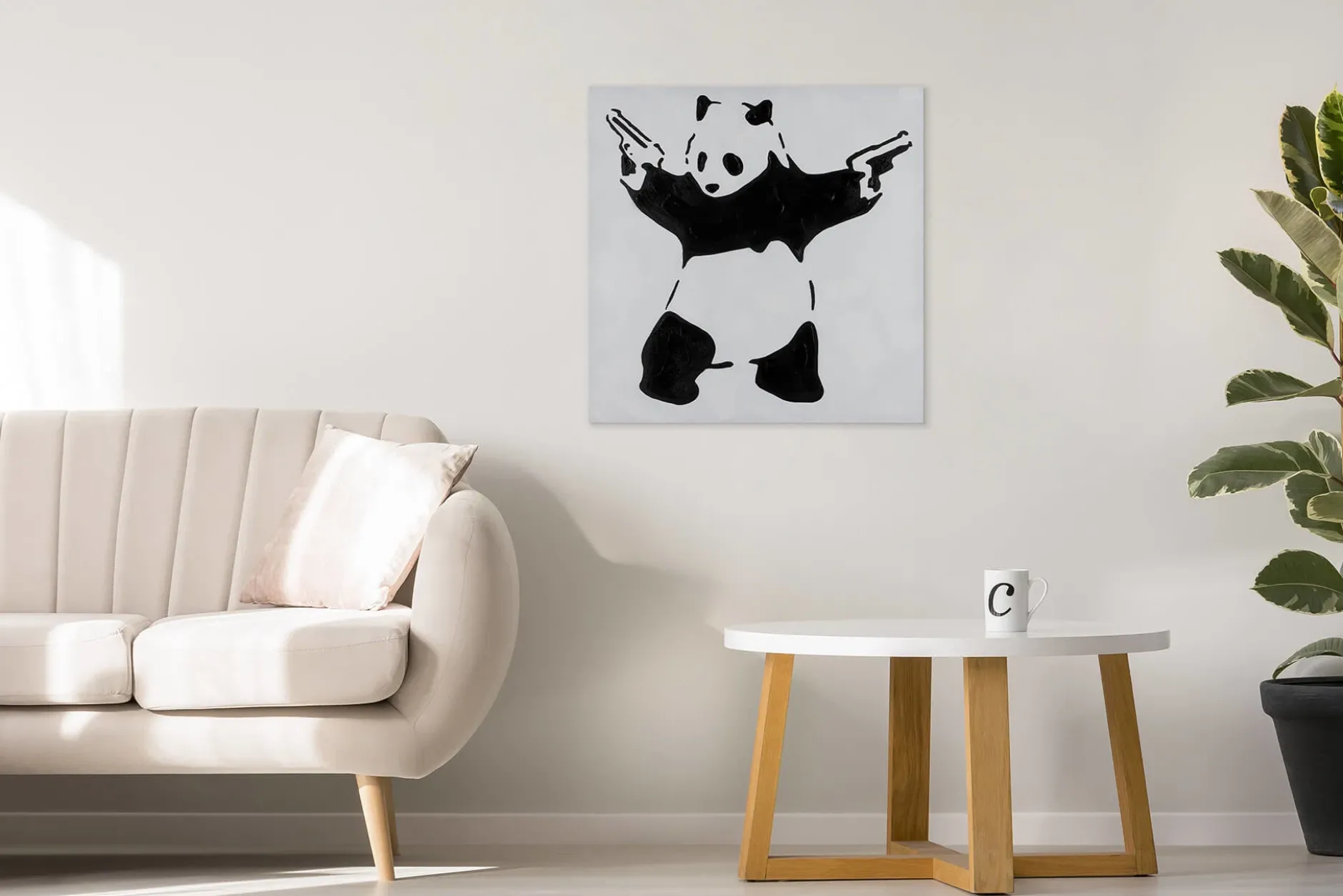 Handgemaltes Gemälde 'Banksy's Fighting Panda' 80x80cm | inkl. Echtheitszertifikat