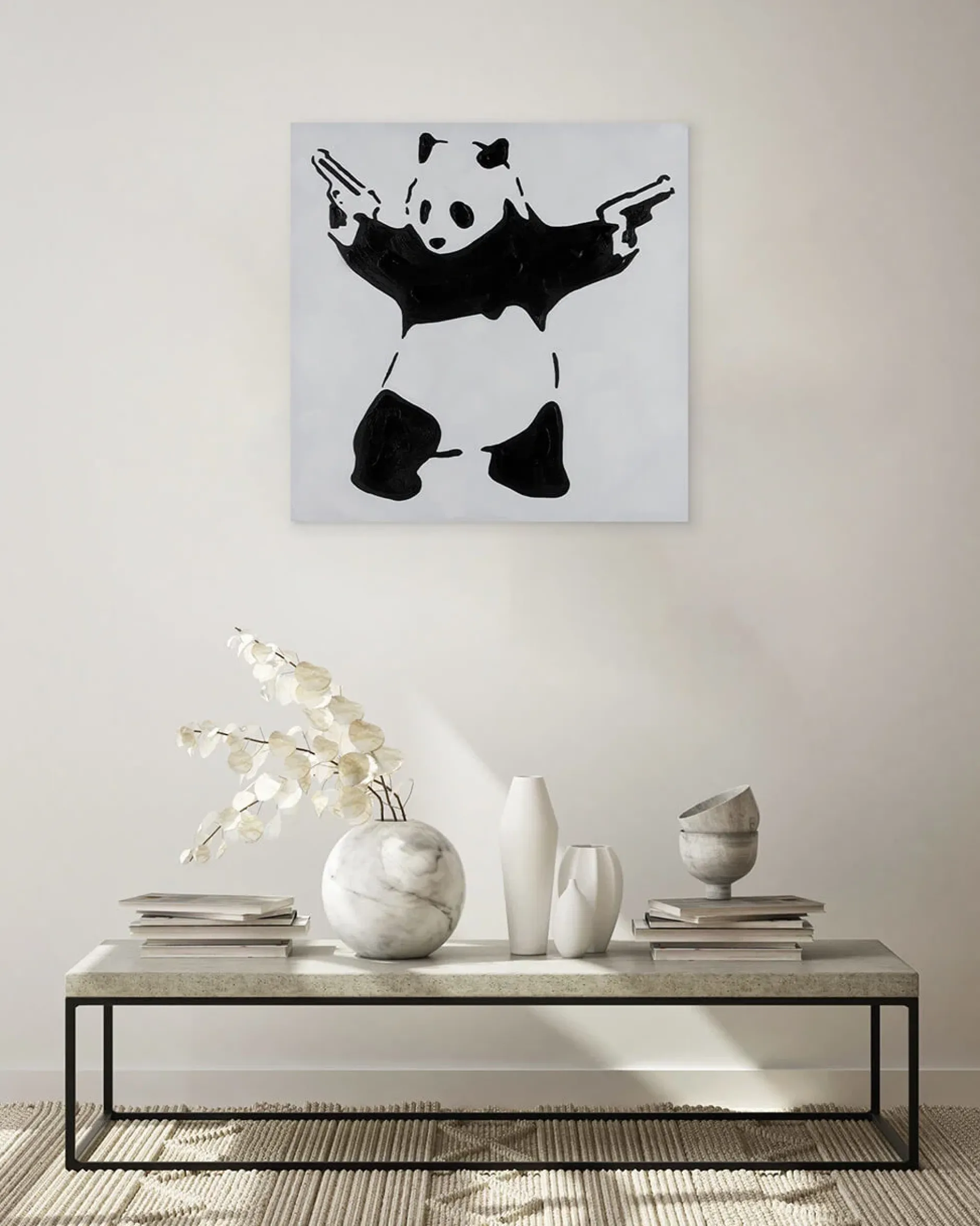 Handgemaltes Gemälde 'Banksy's Fighting Panda' 80x80cm | inkl. Echtheitszertifikat