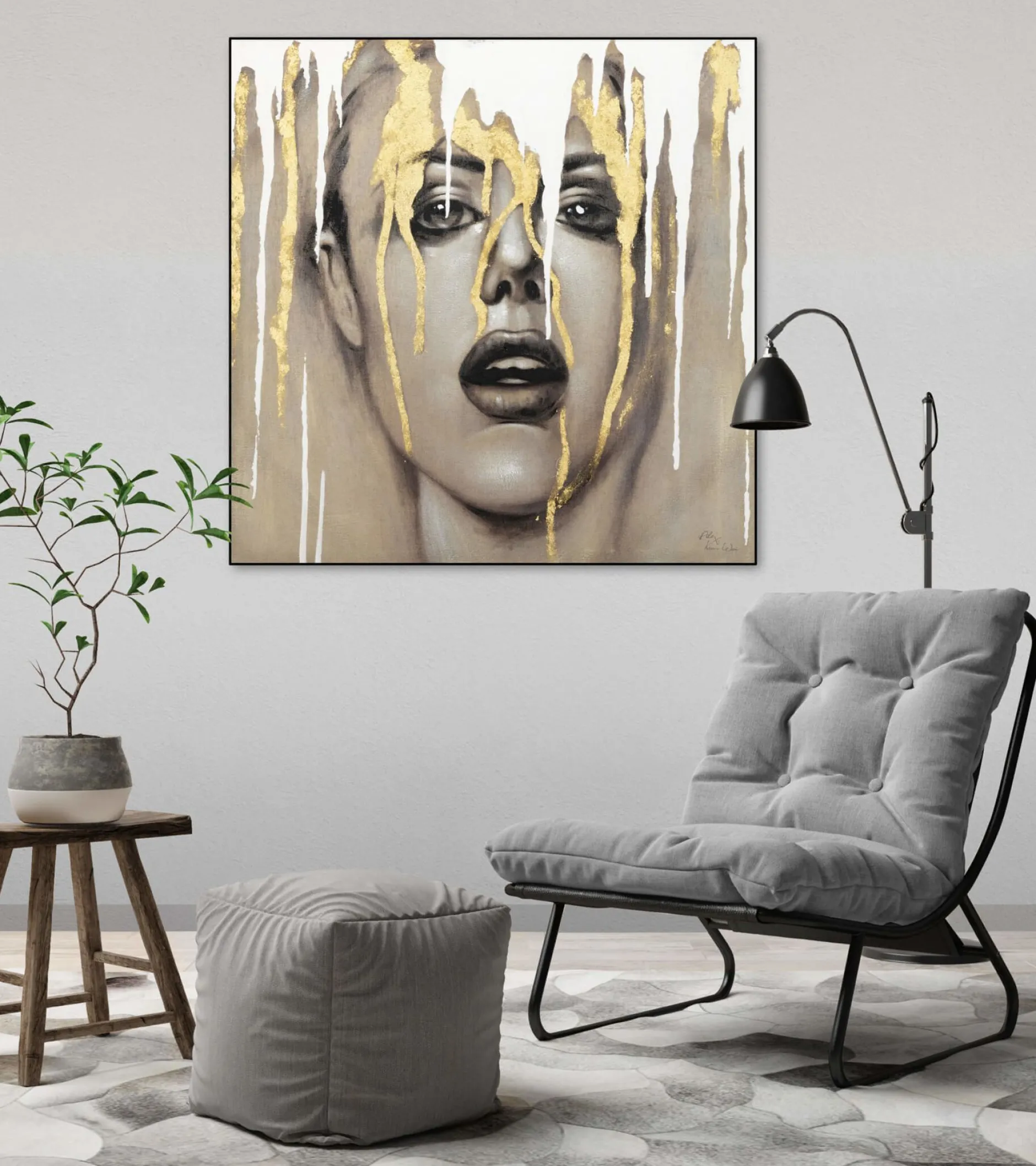 Handgemaltes Gemälde 'Behind the Curtain' 80x80cm | inkl. Echtheitszertifikat