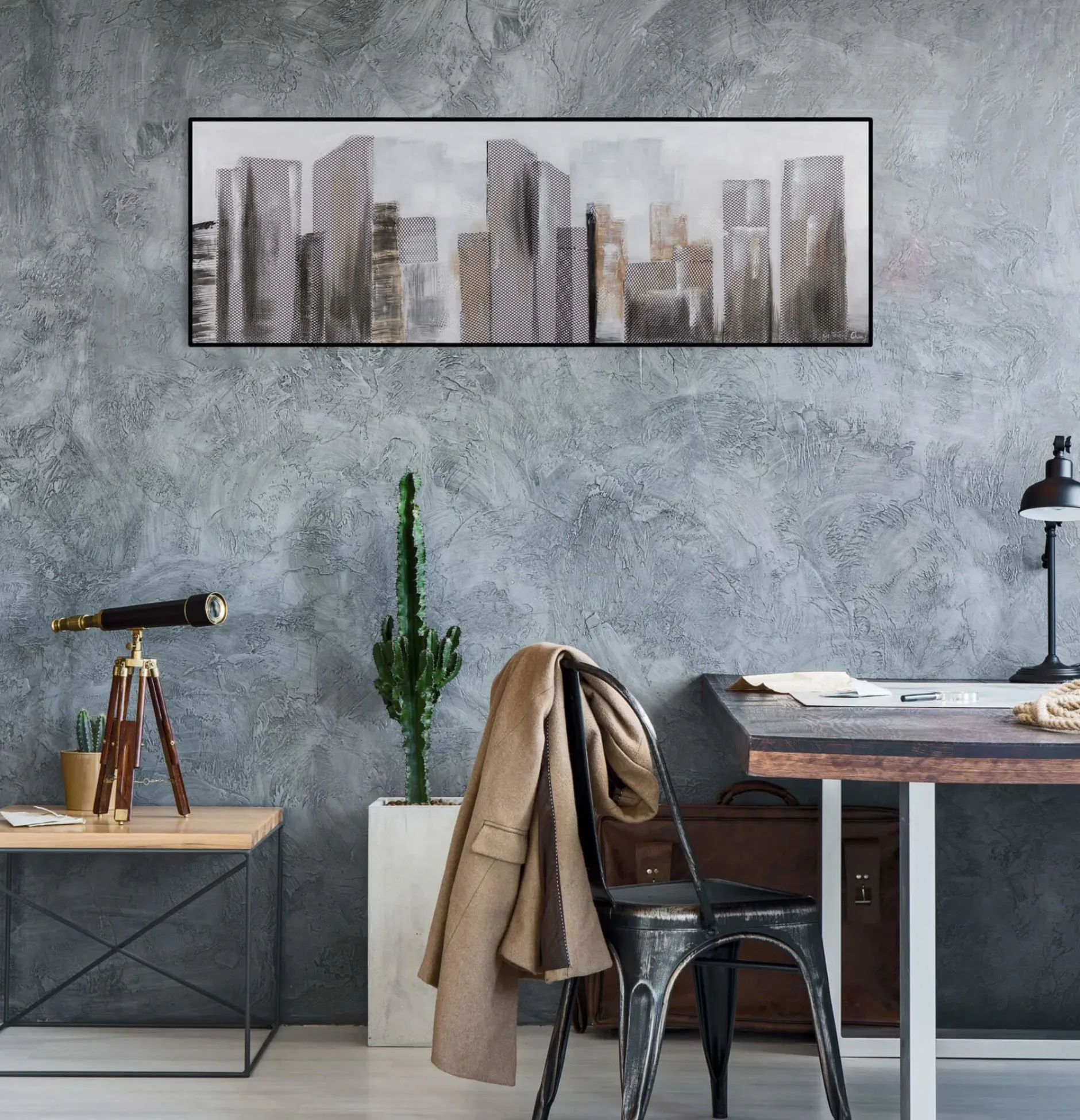 Handgemaltes Gemälde 'Between Skyscrapers' 120x40cm | inkl. Echtheitszertifikat
