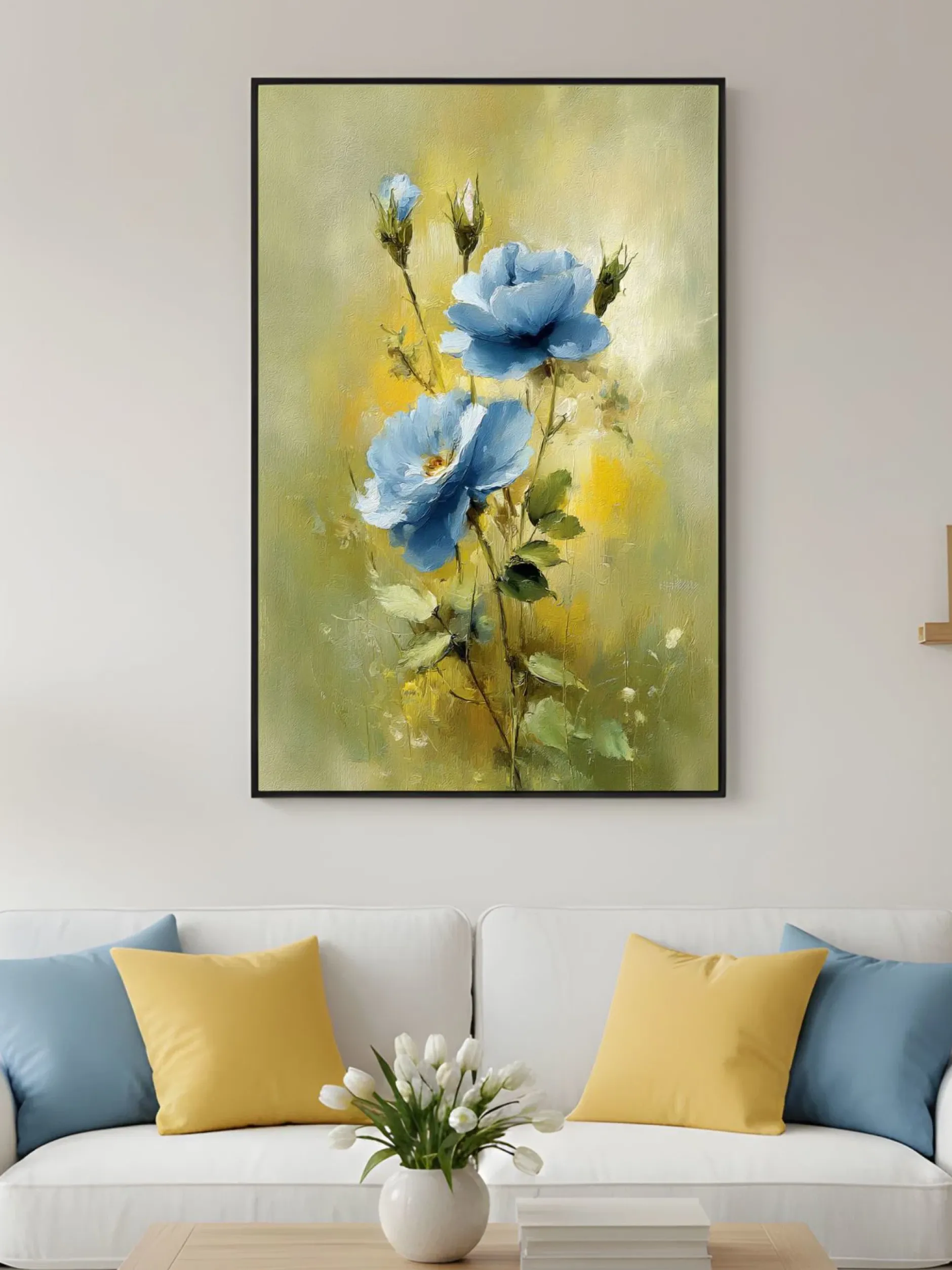 Handgemaltes Gemälde 'Blaue Rosenblüte' | Echtheitszertifikat inklusive