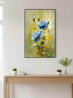 Handgemaltes Gemälde 'Blaue Rosenblüte' | Echtheitszertifikat inklusive