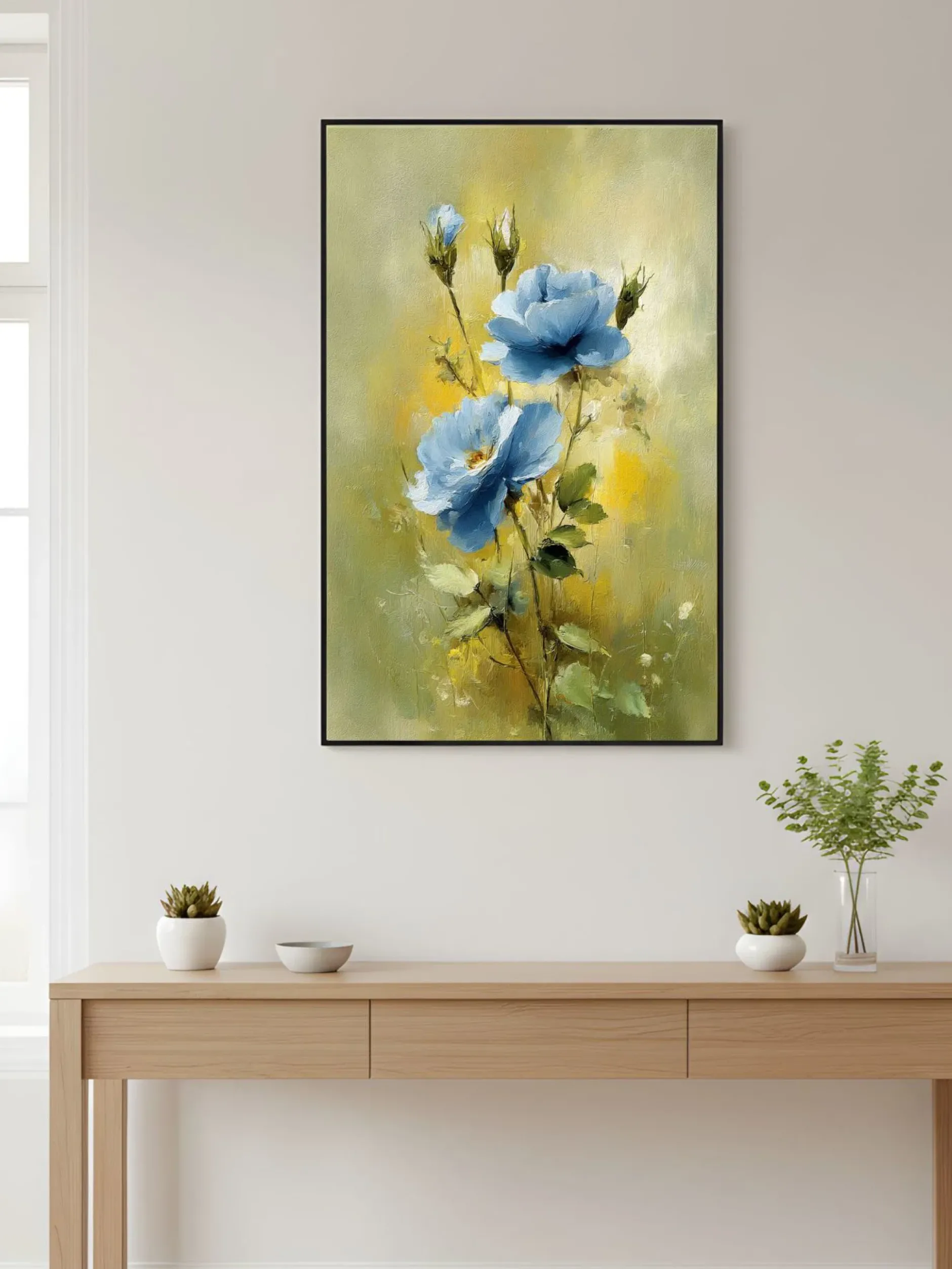 Handgemaltes Gemälde 'Blaue Rosenblüte' | Echtheitszertifikat inklusive