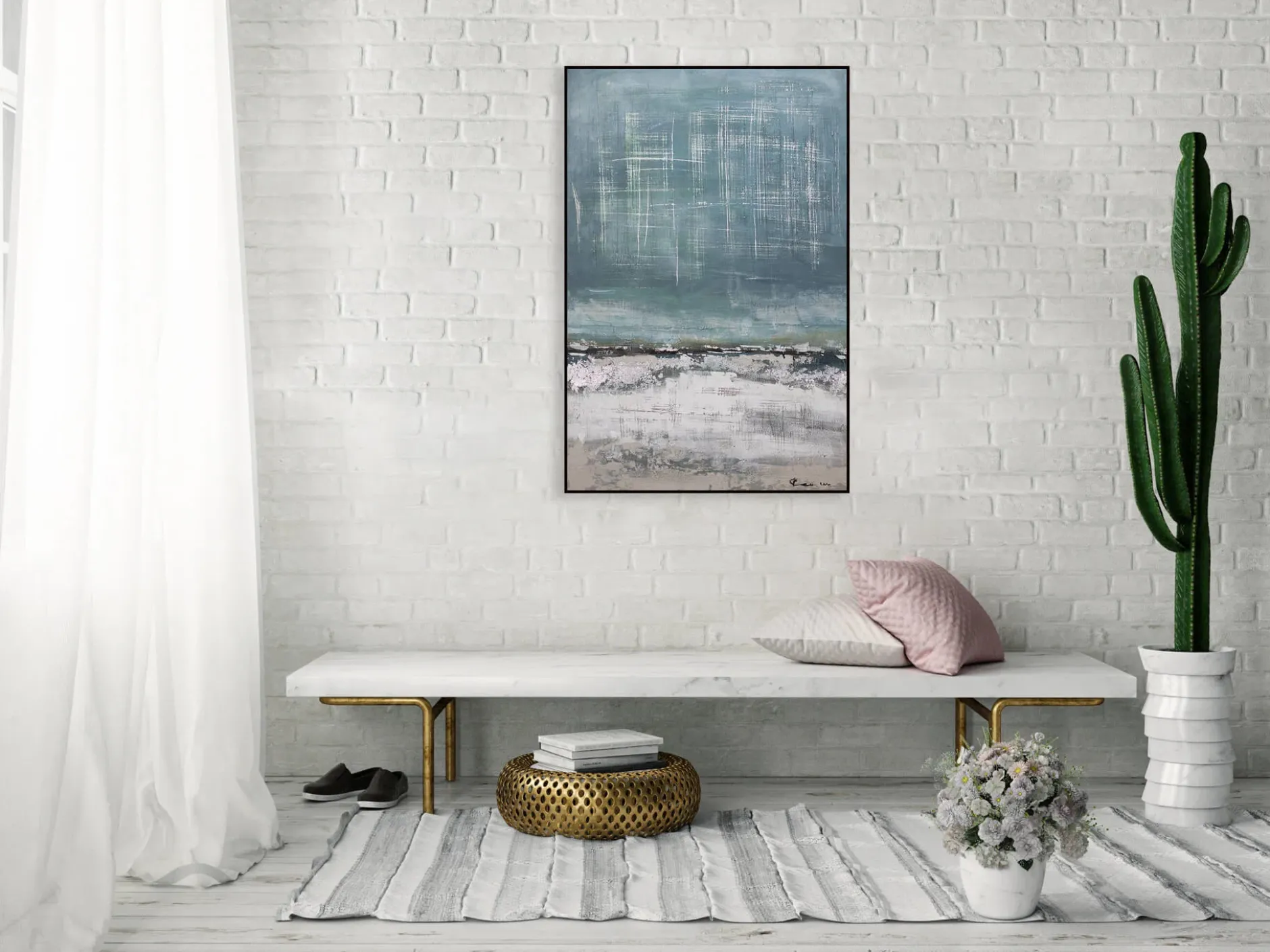 Handgemaltes Gemälde 'Blauer Vorhang' 60x90cm | inkl. Echtheitszertifikat