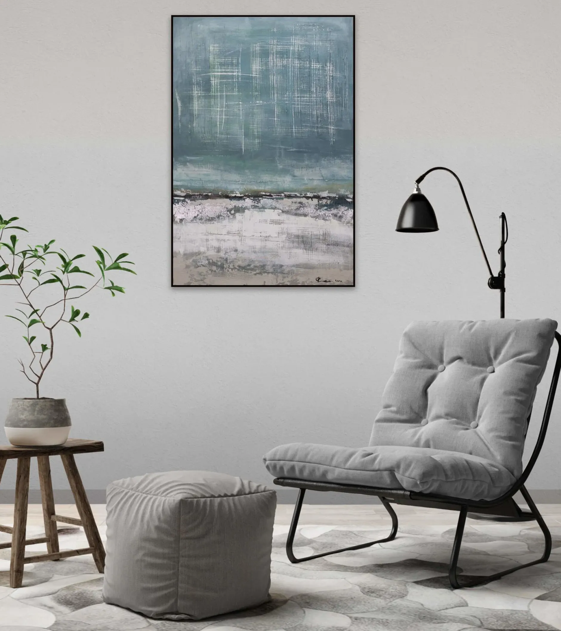Handgemaltes Gemälde 'Blauer Vorhang' 60x90cm | inkl. Echtheitszertifikat