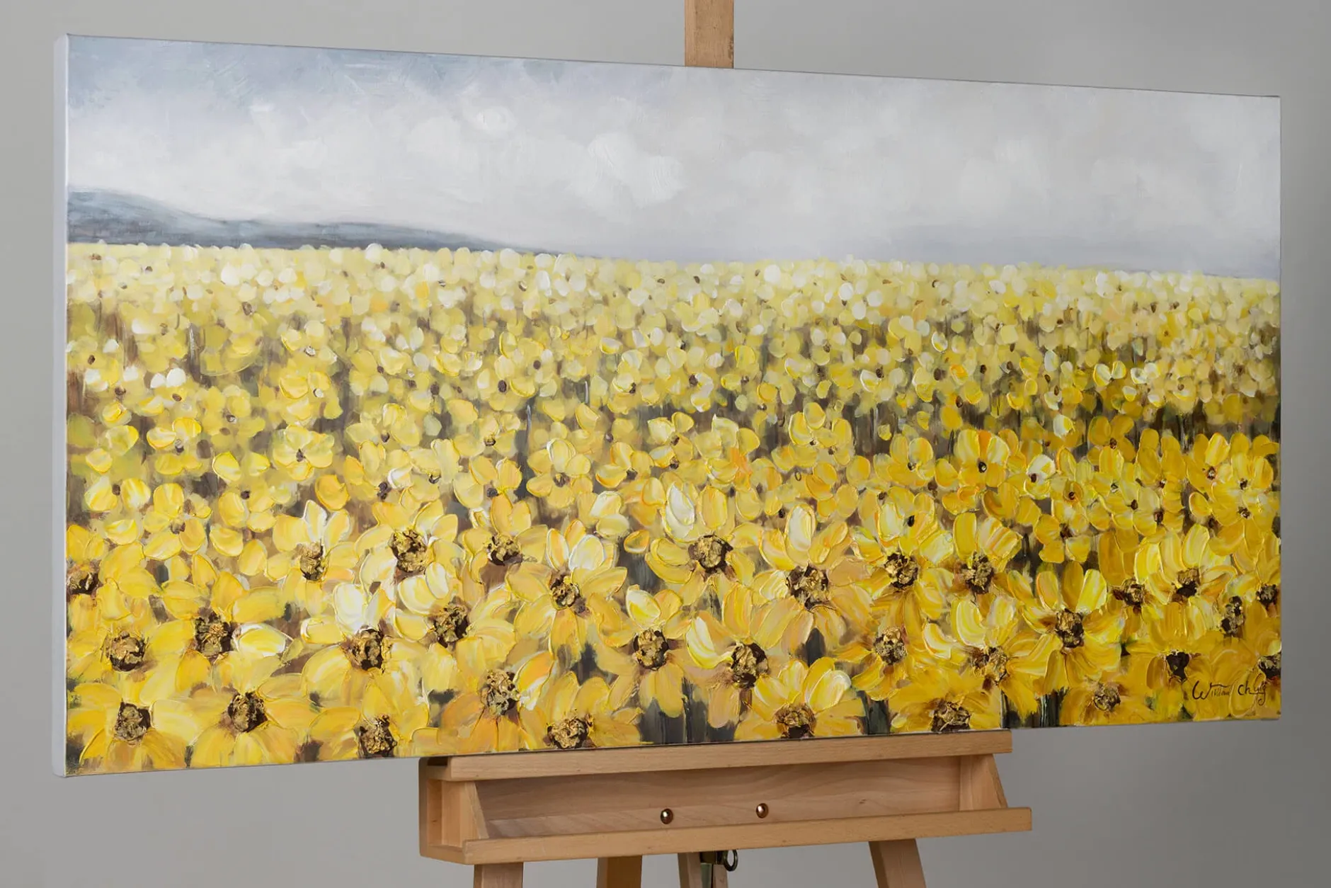 Handgemaltes Gemälde 'Blumenmeer in Gelb' 120x60cm | inkl. Echtheitszertifikat