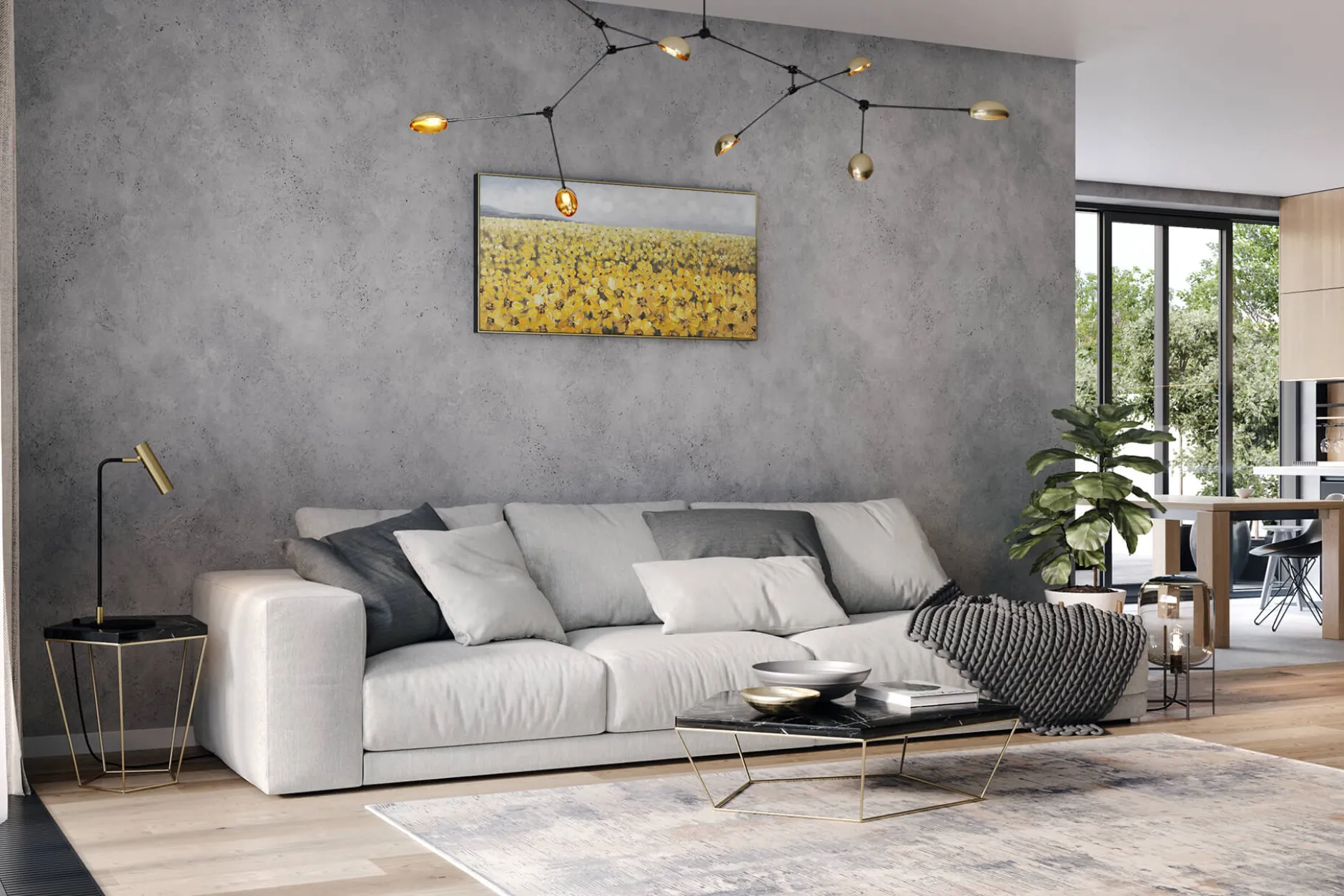 Handgemaltes Gemälde 'Blumenmeer in Gelb' 120x60cm | inkl. Echtheitszertifikat