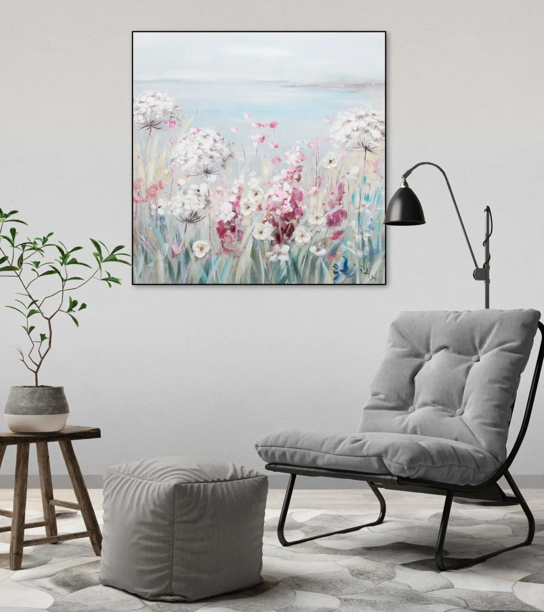 Handgemaltes Gemälde 'Blumige Aussichten' 80x80cm | inkl. Echtheitszertifikat