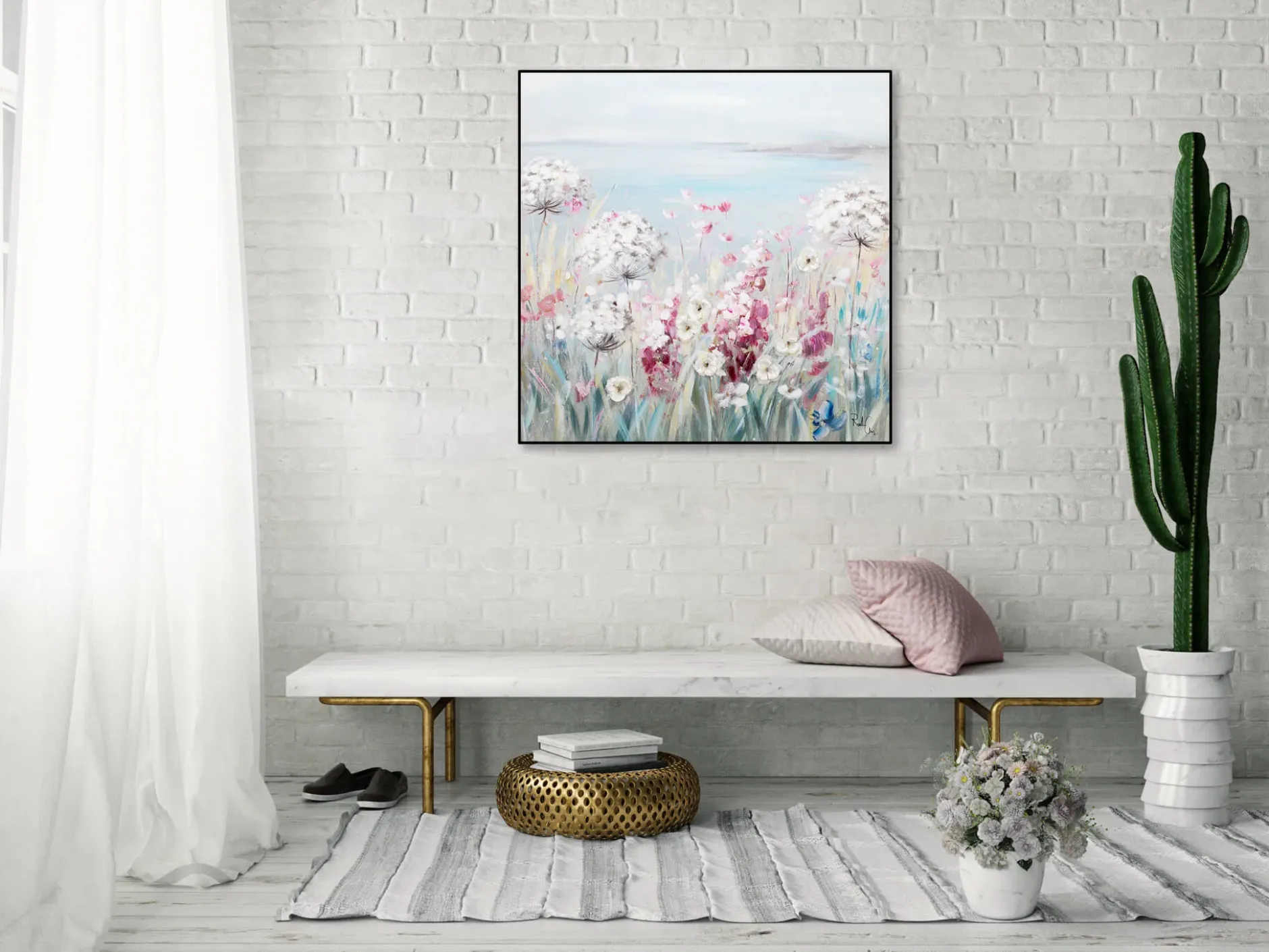 Handgemaltes Gemälde 'Blumige Aussichten' 80x80cm | inkl. Echtheitszertifikat