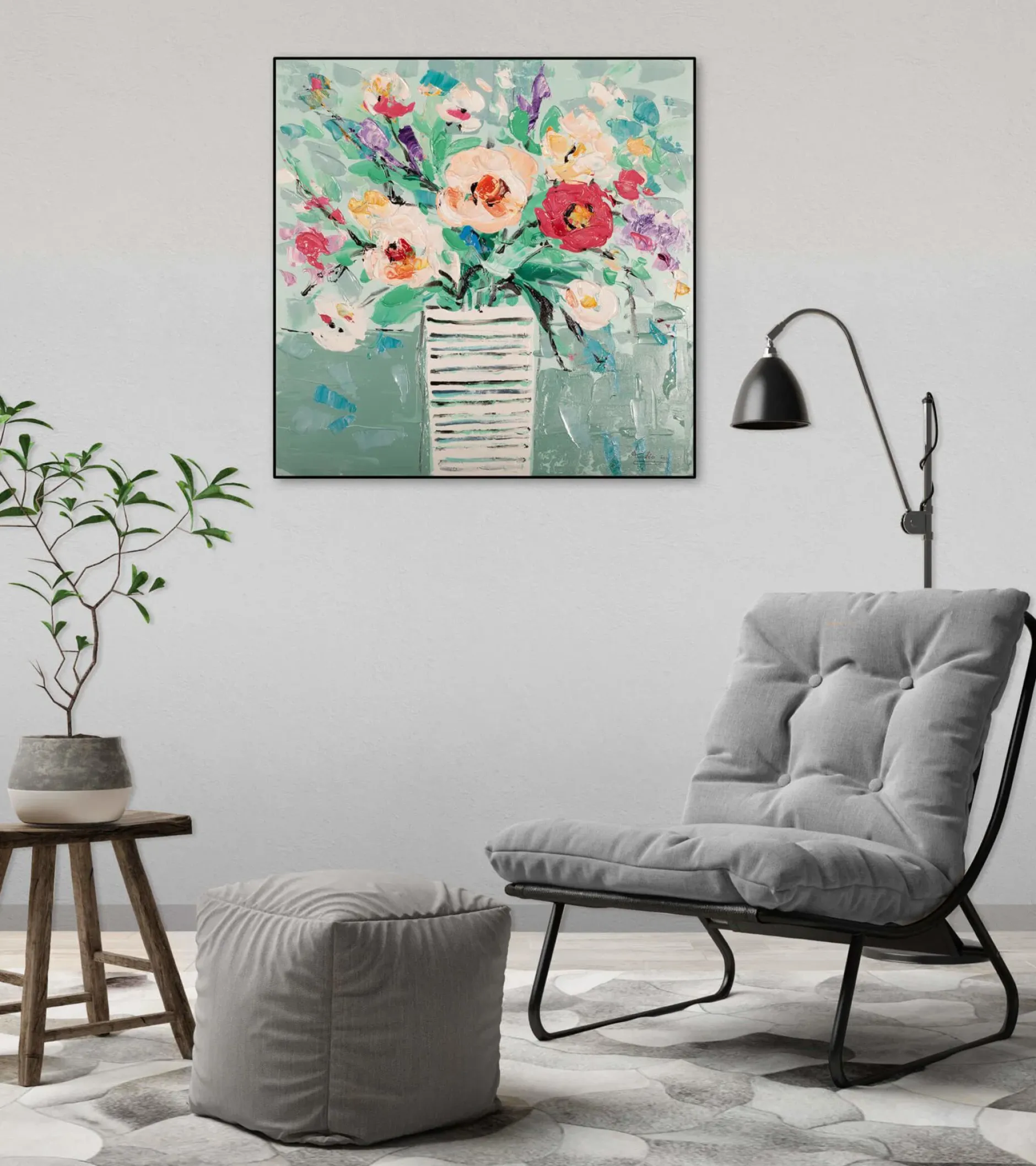 Handgemaltes Gemälde 'Bouquet der Freude' 60x60cm | inkl. Echtheitszertifikat
