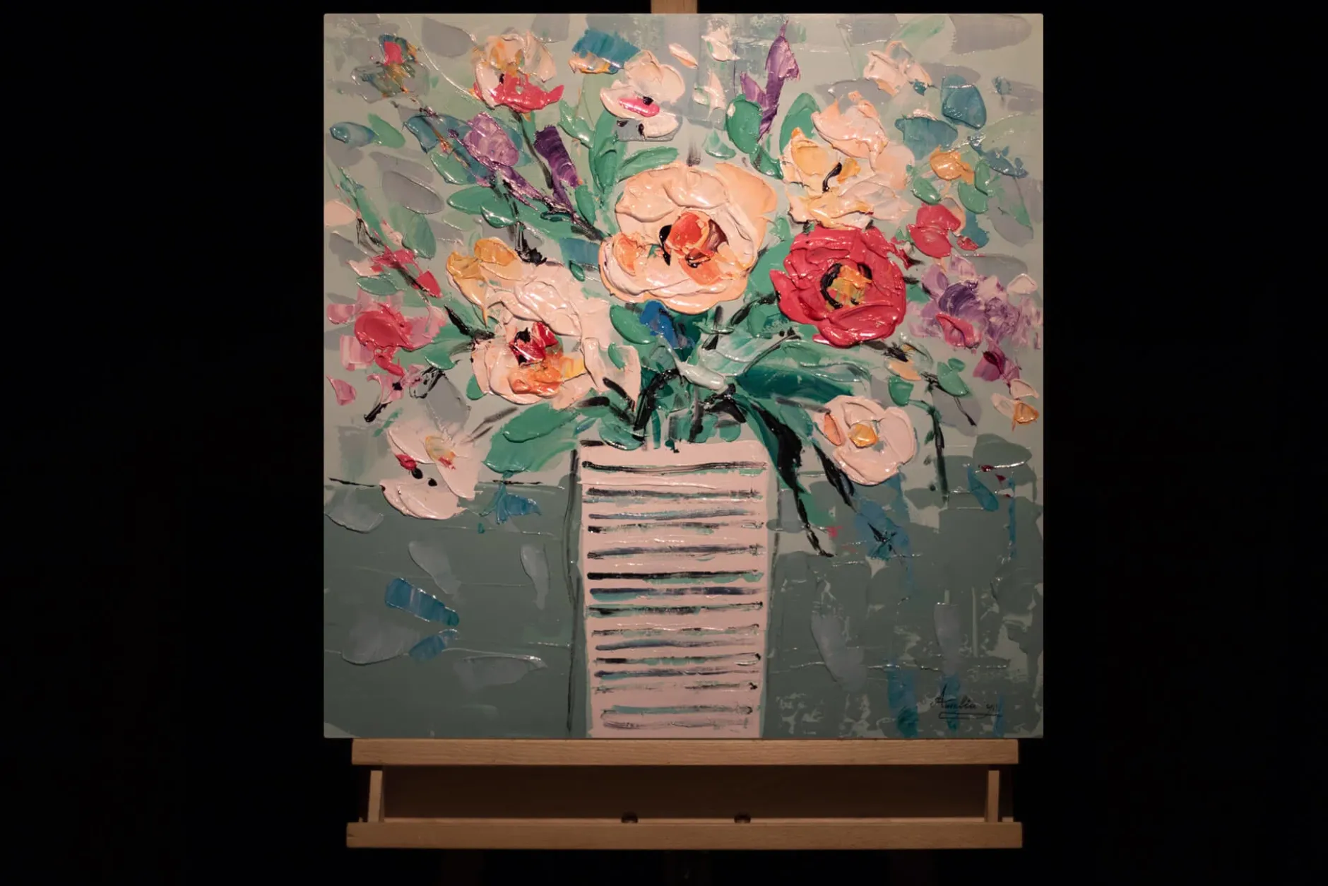 Handgemaltes Gemälde 'Bouquet der Freude' 60x60cm | inkl. Echtheitszertifikat